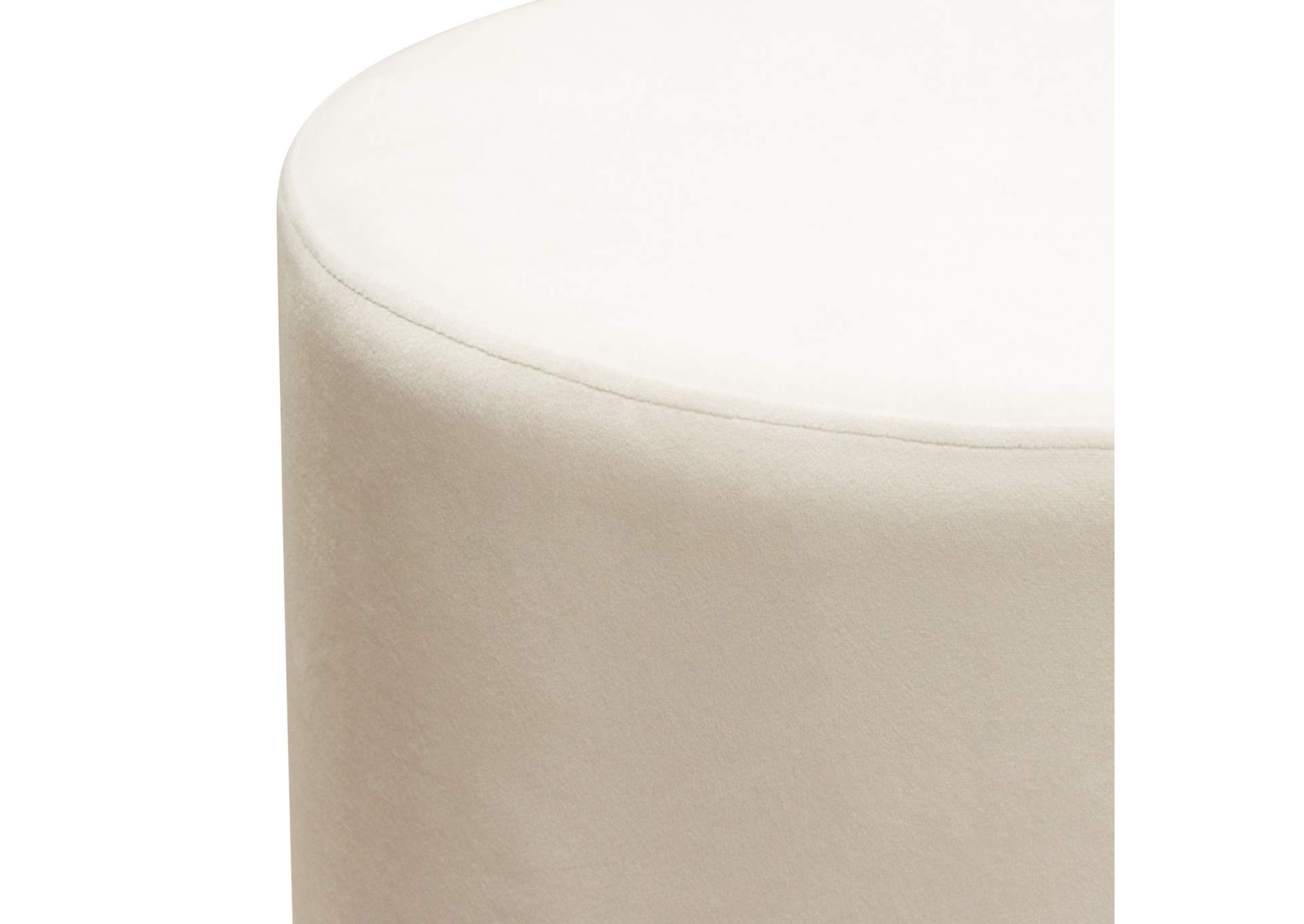 Sorbet Round Accent Ottoman In Cream Velvet W/ Gold Metal Band Accent image 9