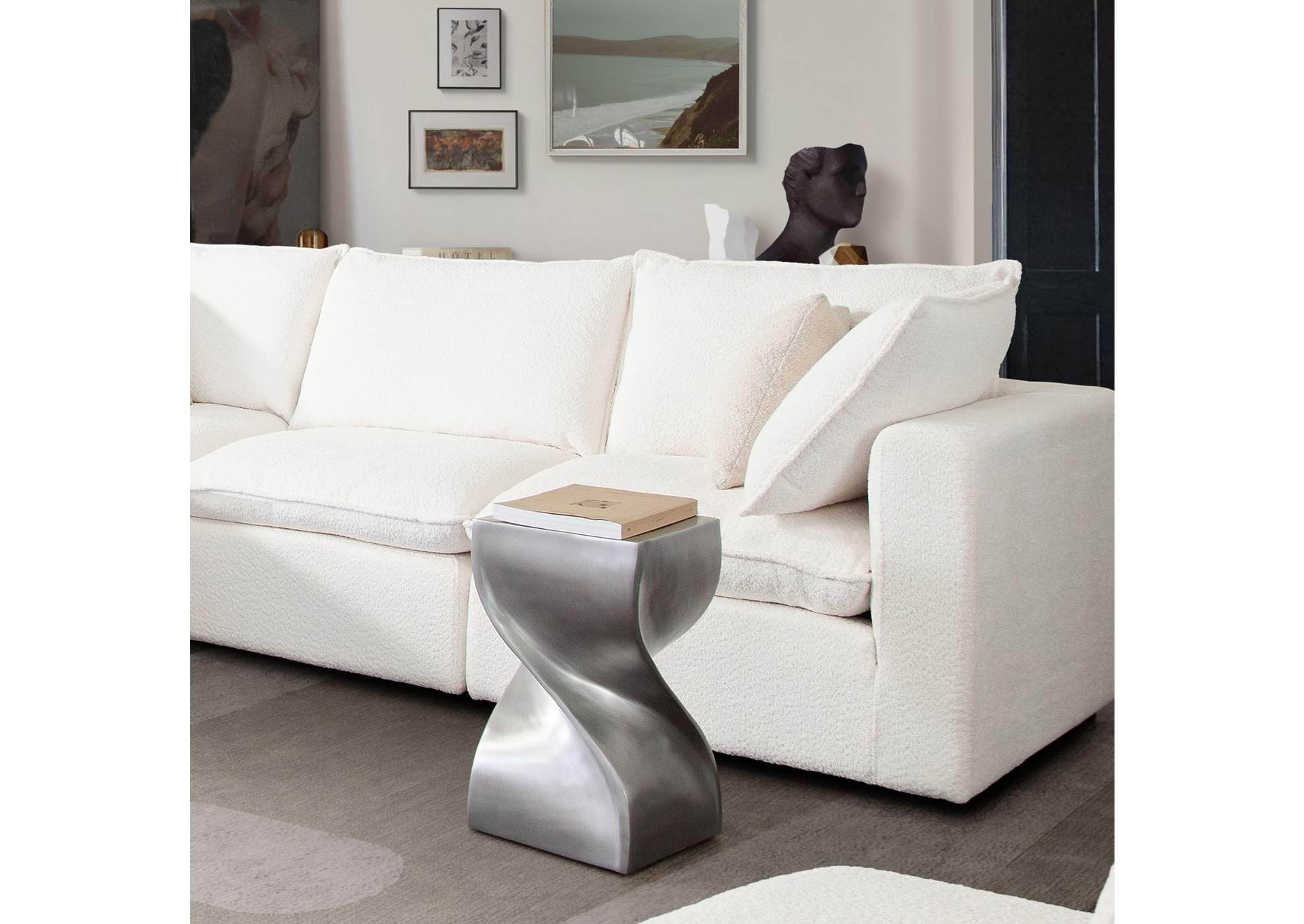 Spire Square Accent Table In Casted Aluminum In Nickel Finish image 5