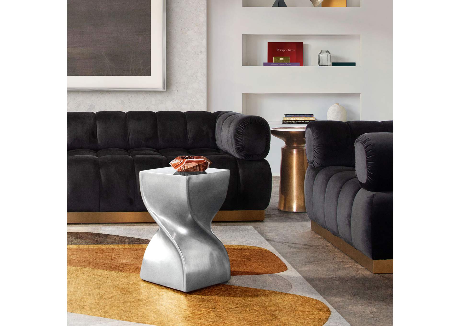 Spire Square Accent Table In Casted Aluminum In Nickel Finish image 8