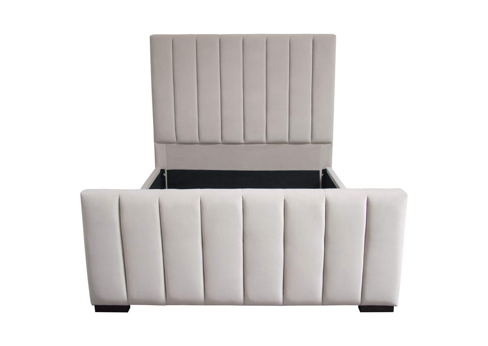 Venus Vertical Channel Tufted Queen Bed In Light Grey Velvet image 1