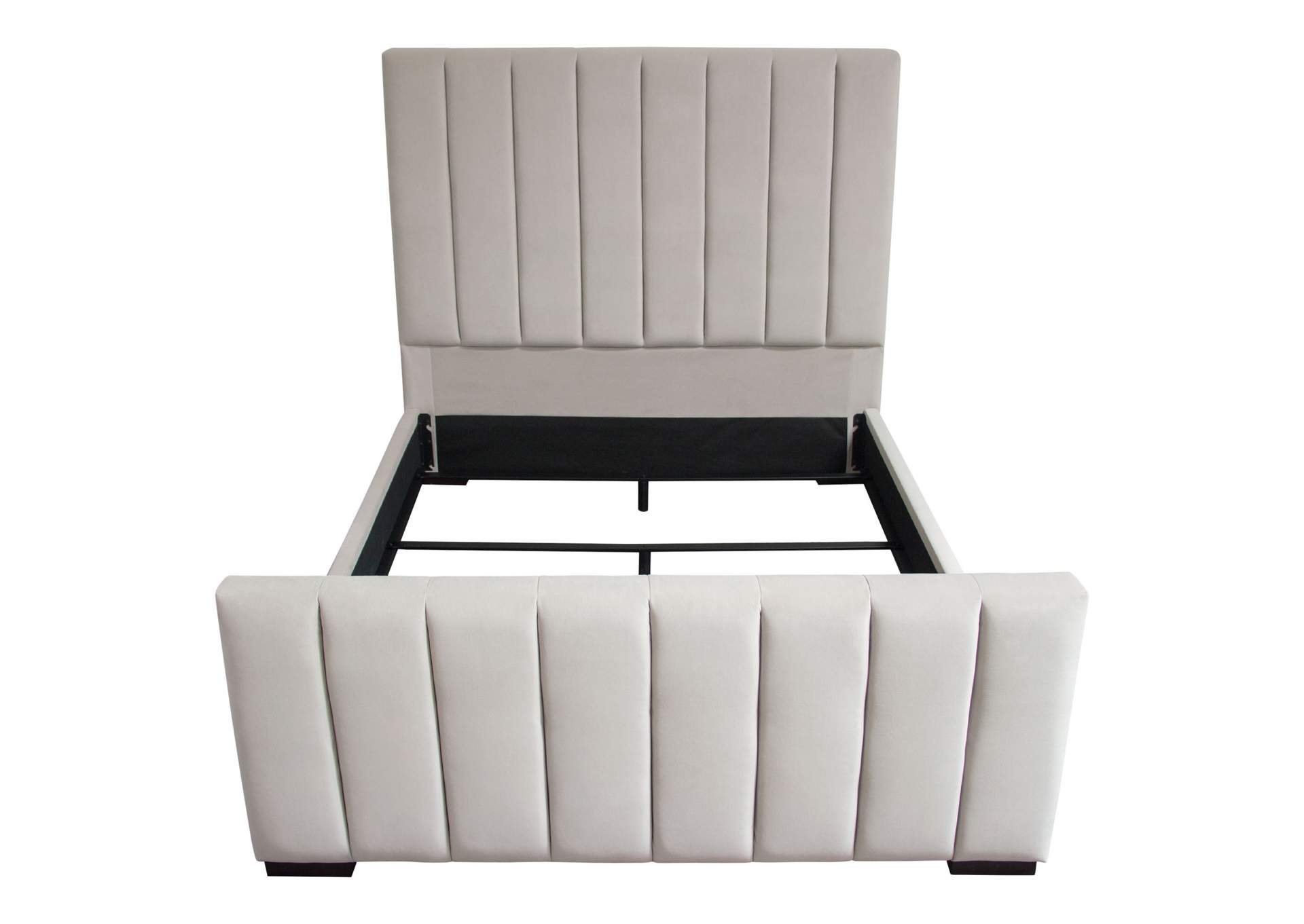 Venus Vertical Channel Tufted Queen Bed In Light Grey Velvet image 14
