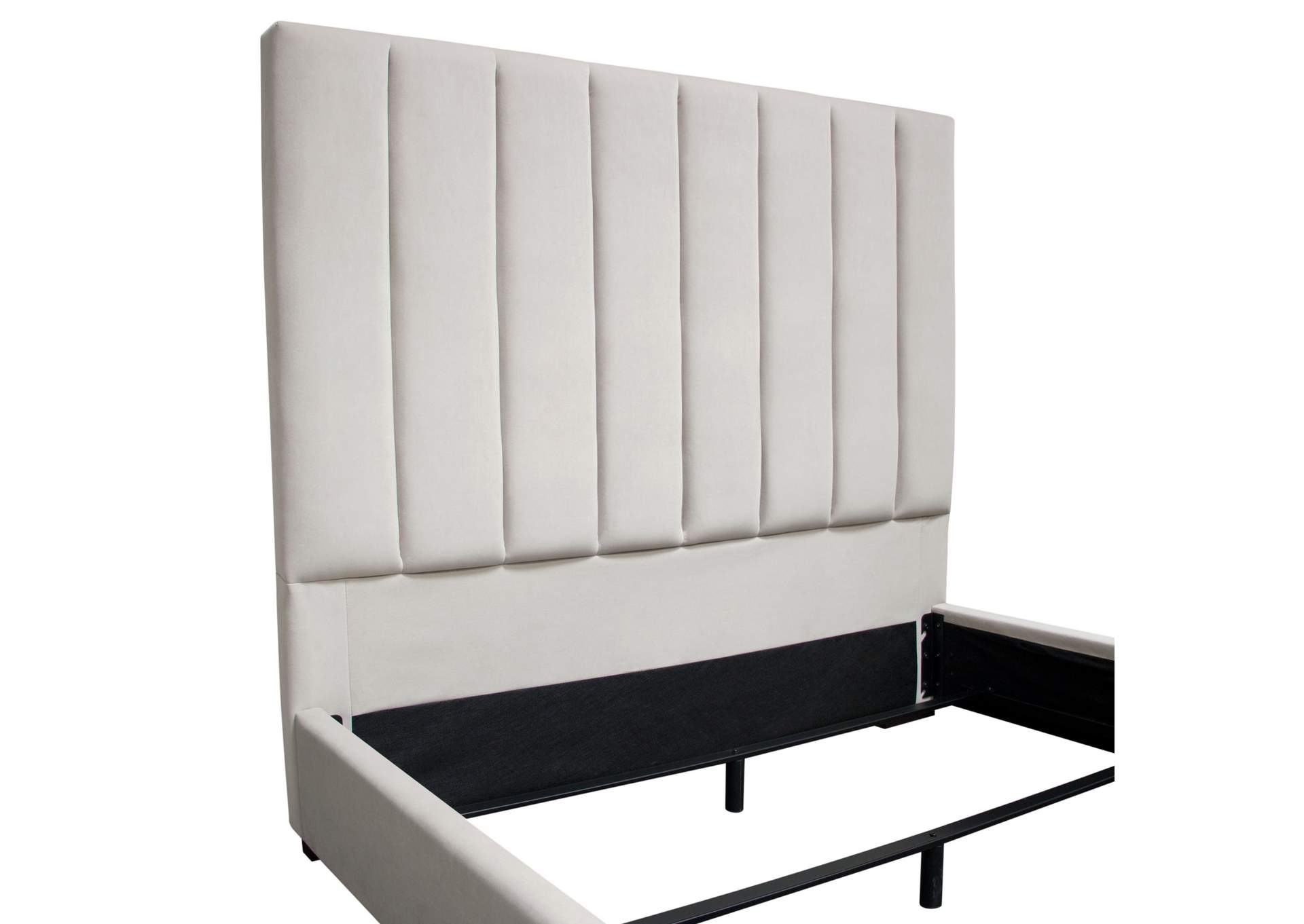 Venus Vertical Channel Tufted Queen Bed In Light Grey Velvet image 6