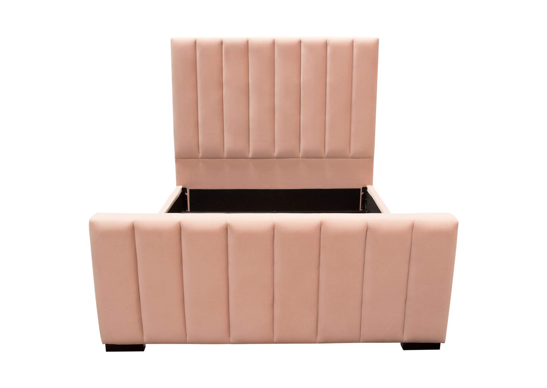 Venus Vertical Channel Tufted Eastern King Bed In Blush Pink Velvet