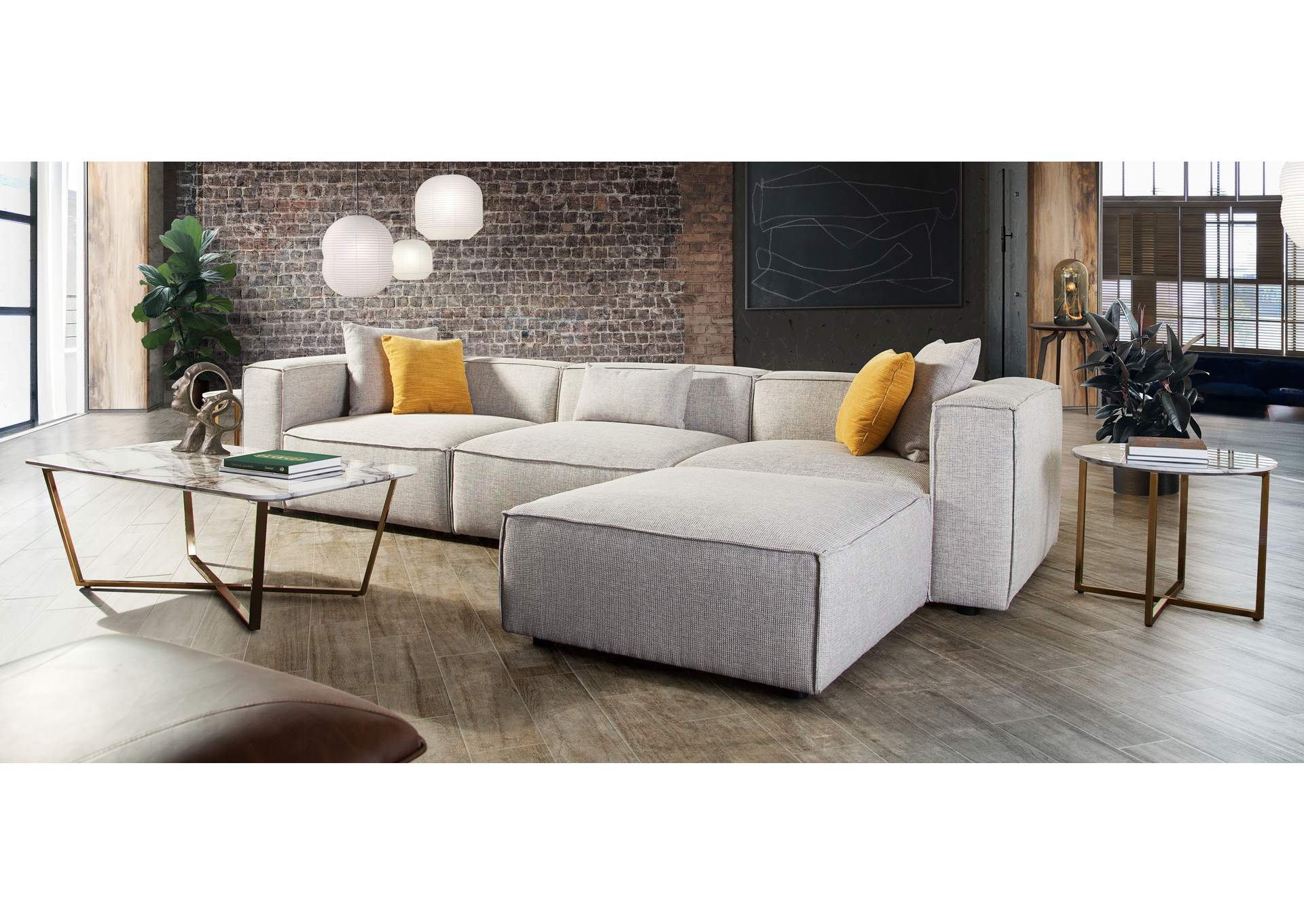 Vice 4pc Modular Sectional In Barley Fabric With Ottoman image 12