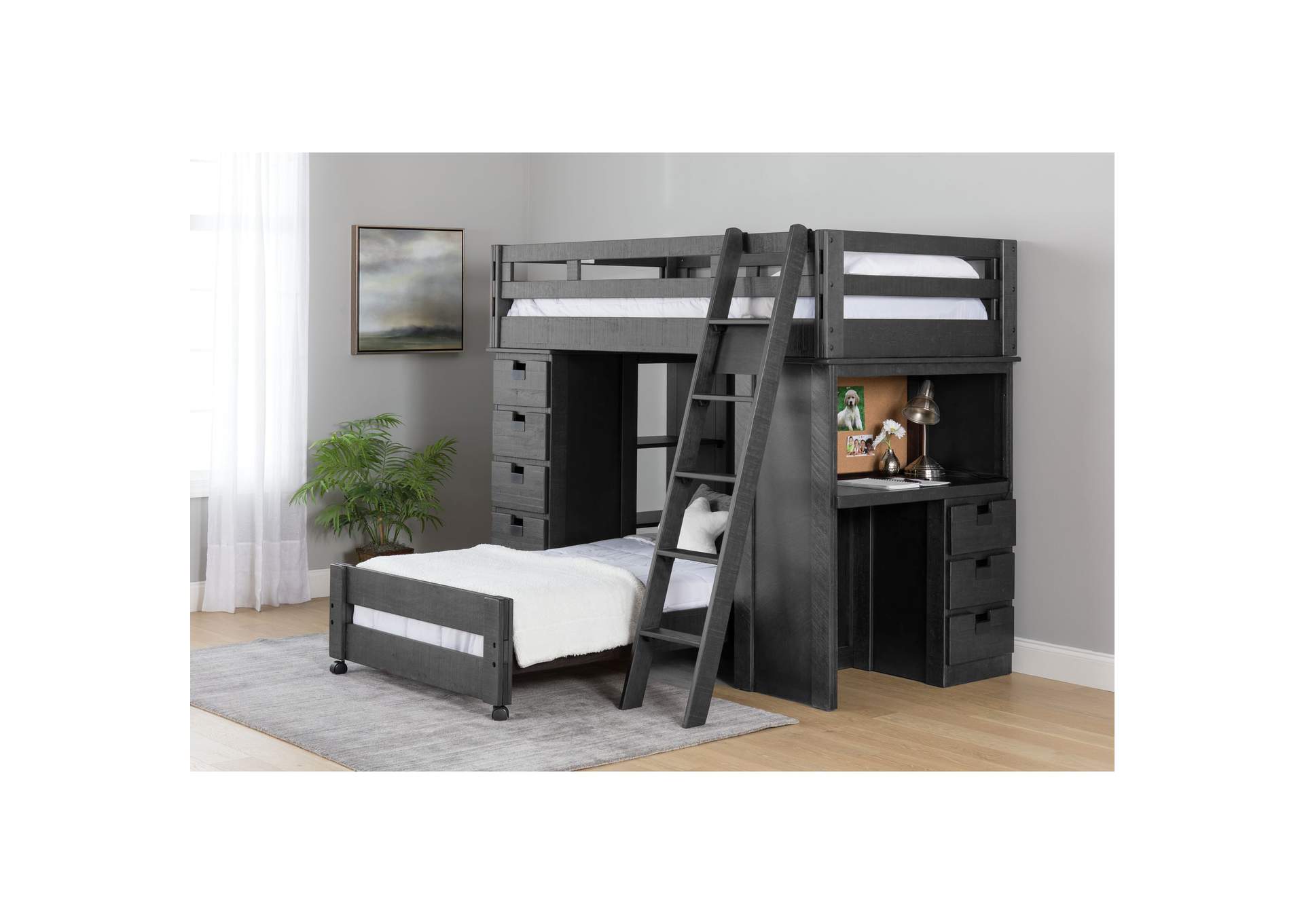 Vista Grey Twin Over Twin Super Loft Desk And Storage