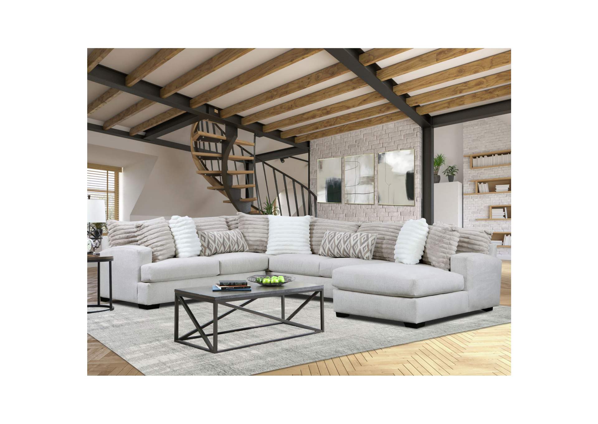 Mondo Right Hand Facingarmless Sofa With Return In Chi Chi Strawith Hush Parchment With 4 Pillows image 1