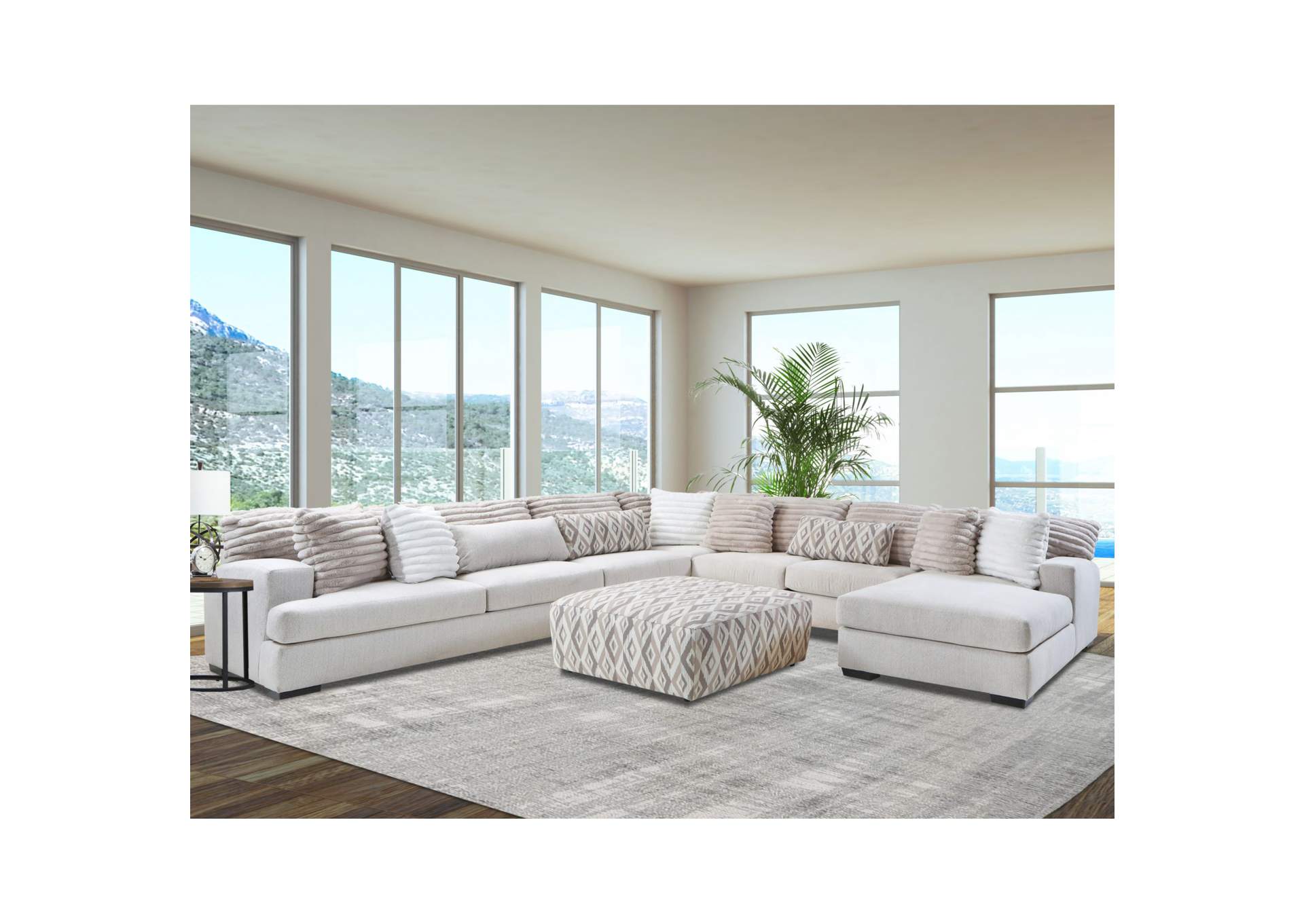 Mondo Right Hand Facing Chaise In Chi Chi Strawith Hush Parchment With 2 Pillows