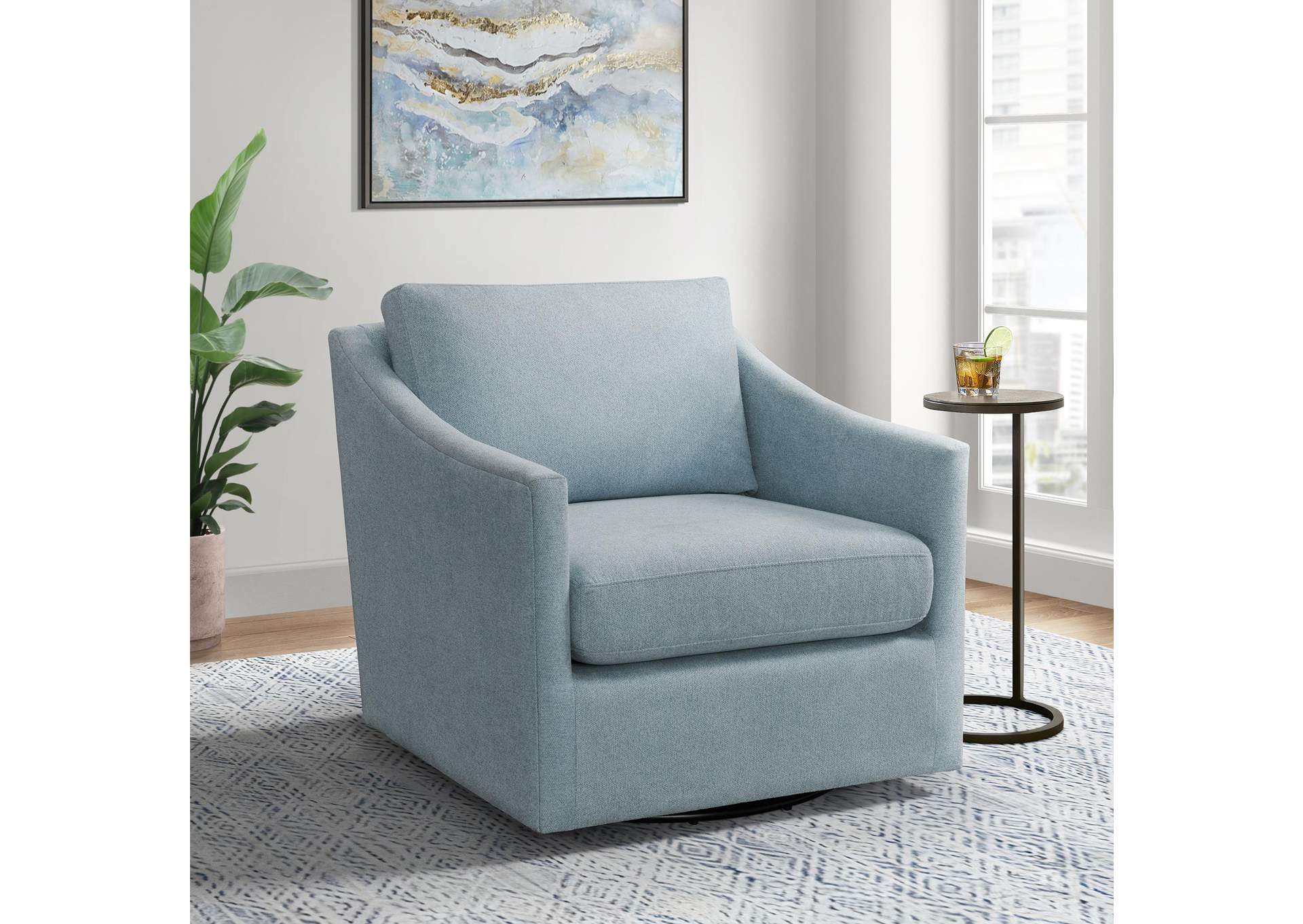 Acacia Swivel Chair In Freya Light Blue image 1
