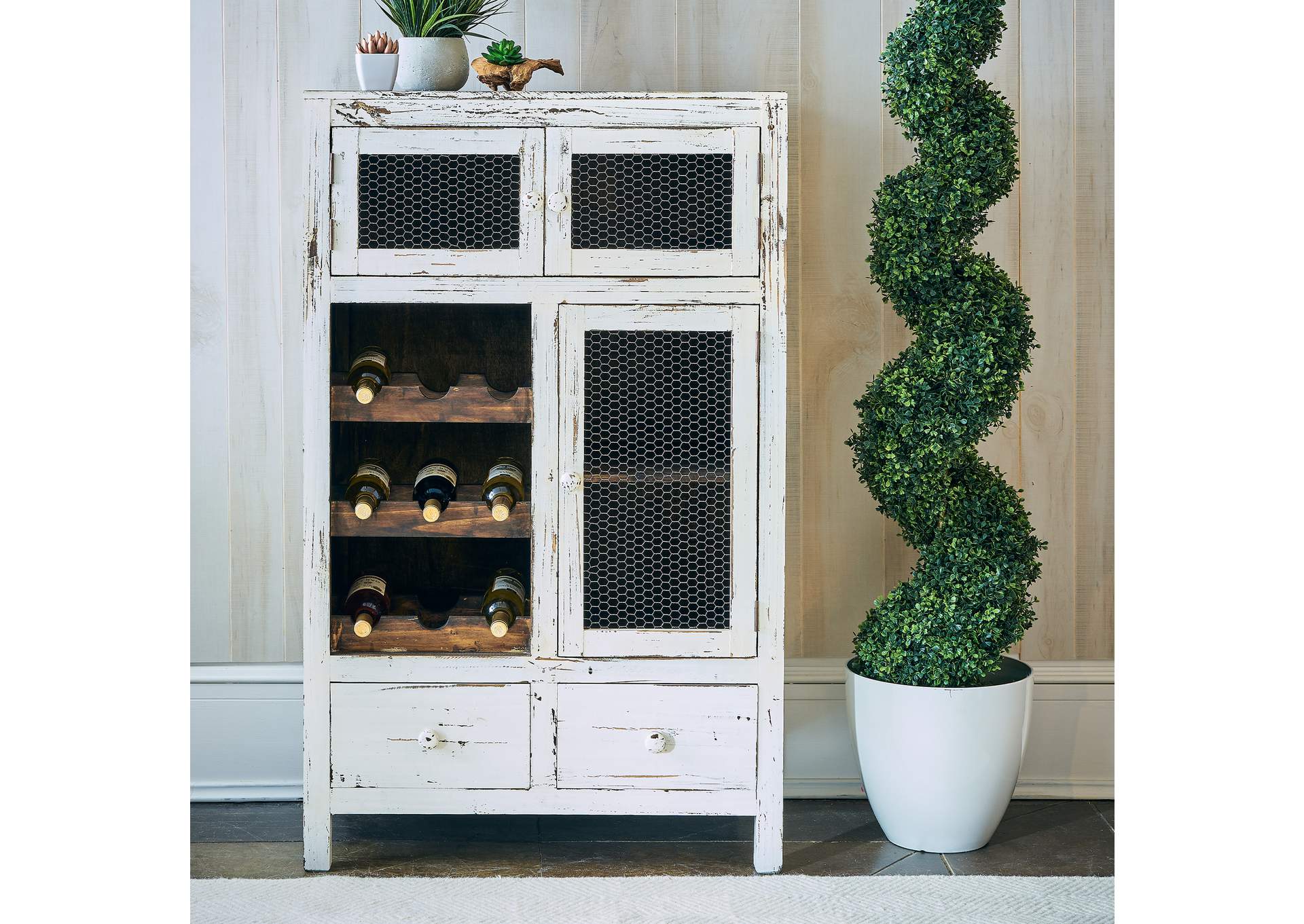 Aaron Wine Cabinet 2 Drw 3 Door - White