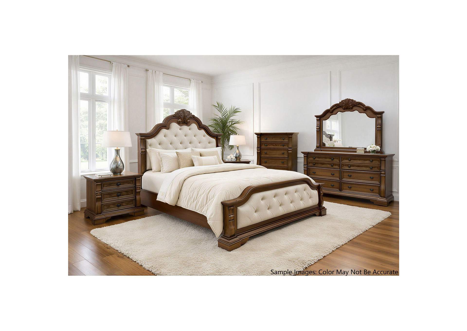 Alamonte Queen Upholstery Bed With Sand Fabric In Medium Brown image 1