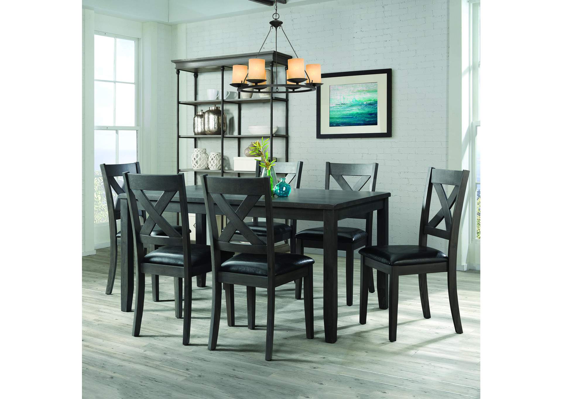 Alex Grey 60 7 Pc Dining Set Grey Table With Black Pu Seat image 1