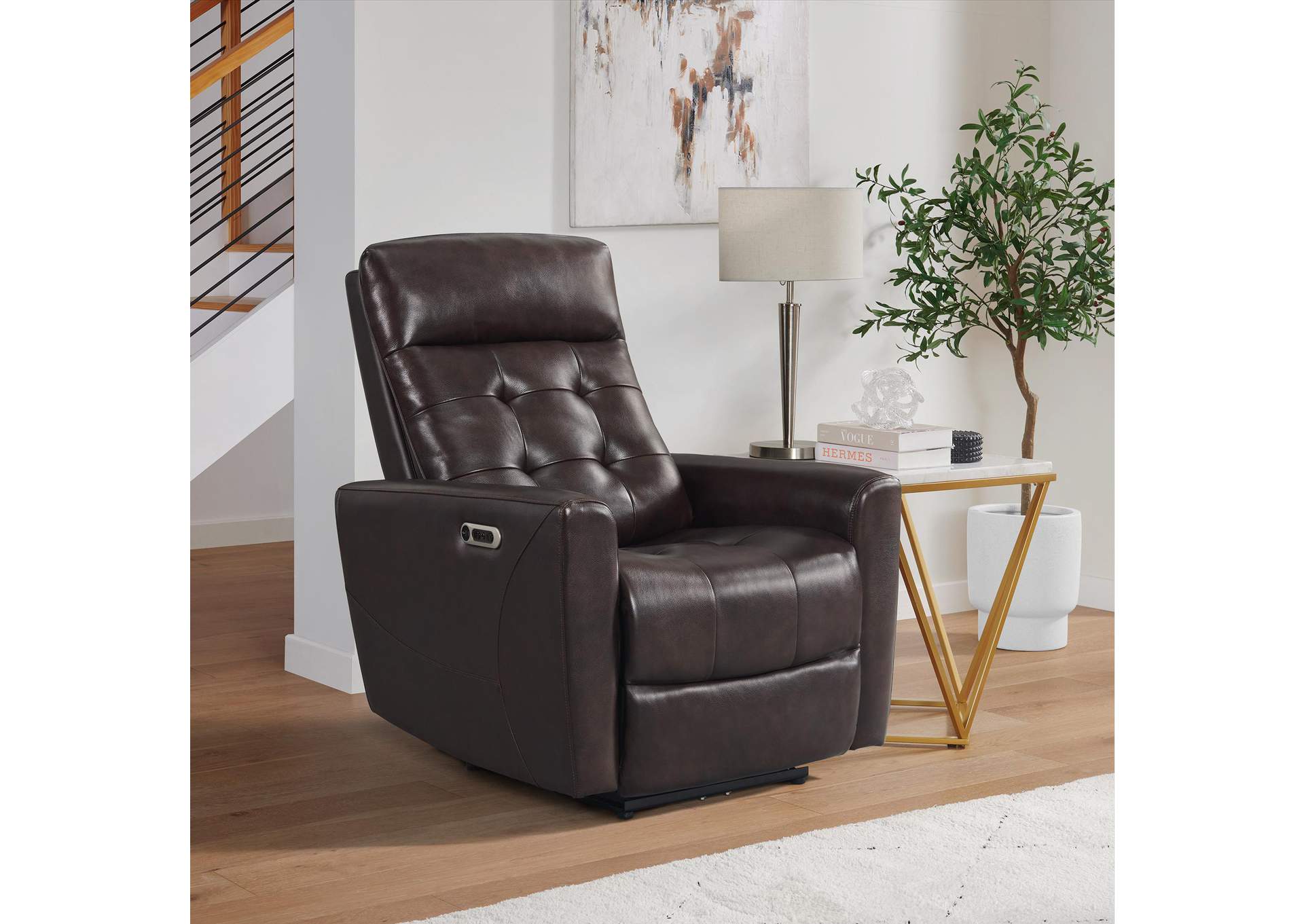 All Star Power Recliner With Power Headrest In Jazz Brown Top Grain - Pvc image 1