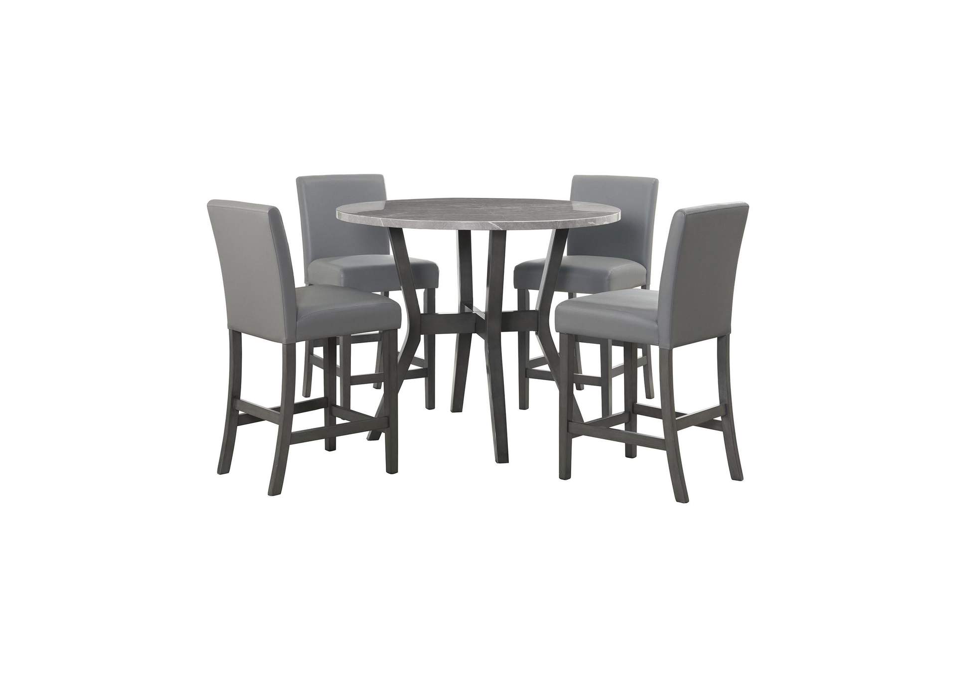 Ambridge 5 Piece Round Counter Set With Faux Marble Top In Brushed Grey image 3