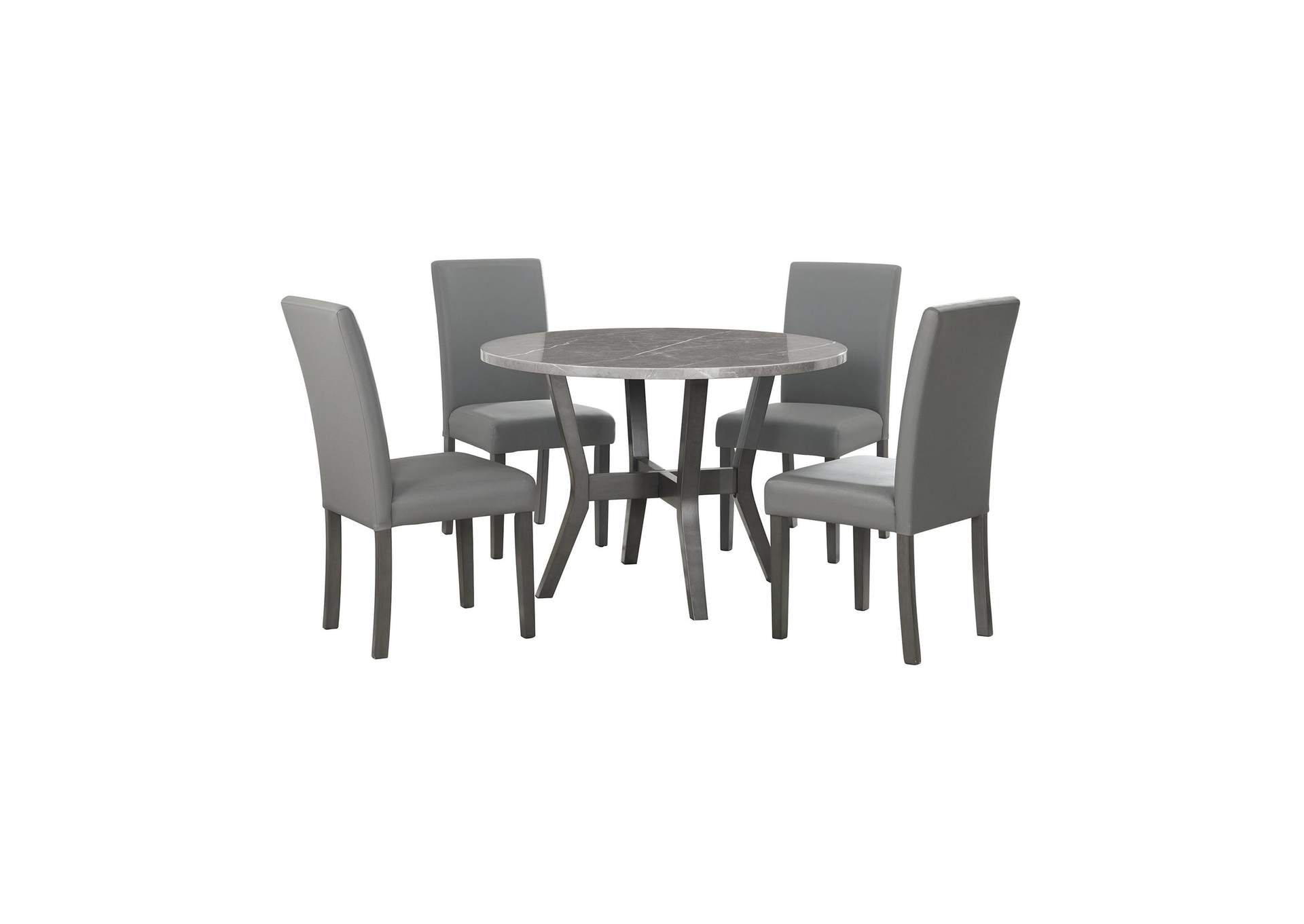 Ambridge 5 Piece Round Dining Set With Faux Marble Top In Brushed Grey image 3