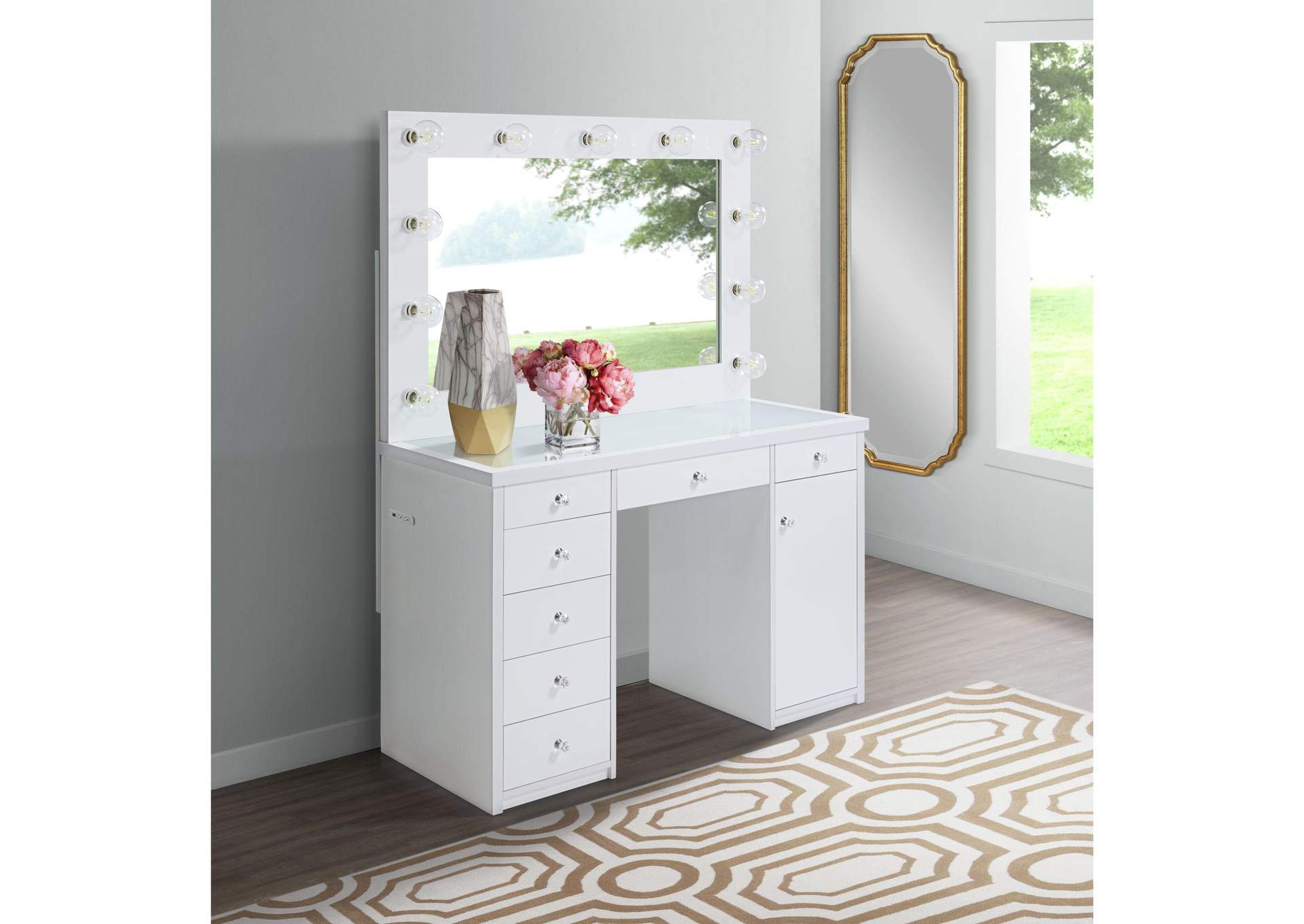 Amia Complete Dressing Table With Lightbulbs image 1