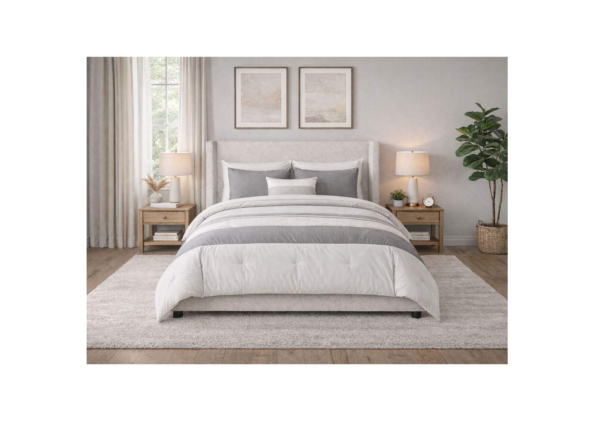 Angeline Complete Queen Non - Storage Bed In Grey Fabric image 1