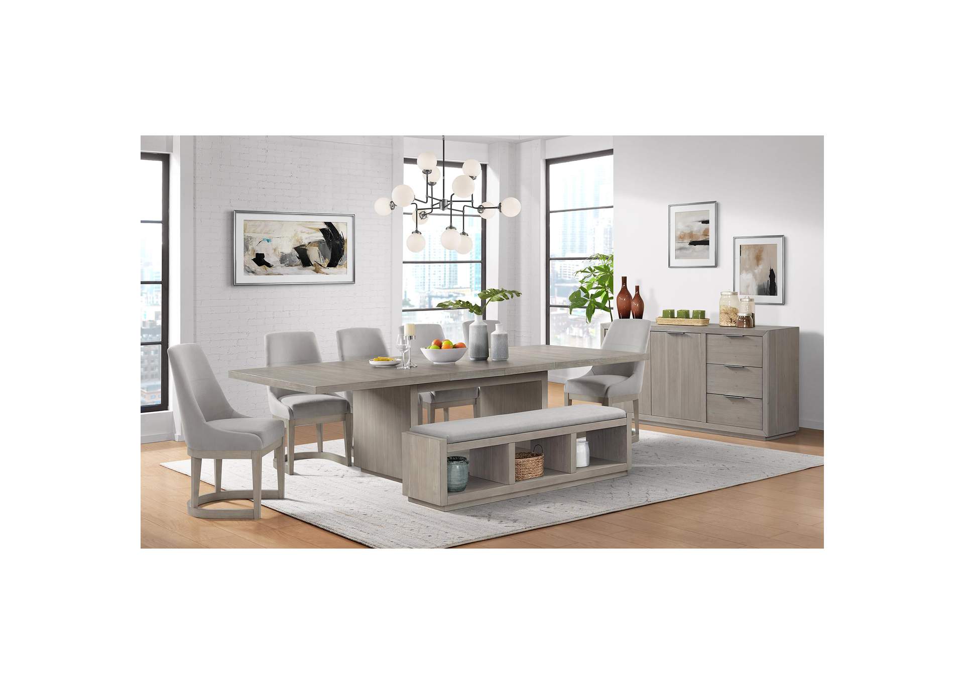 Arcadia Dining Bench With Light Grey Fabric In Grey image 1