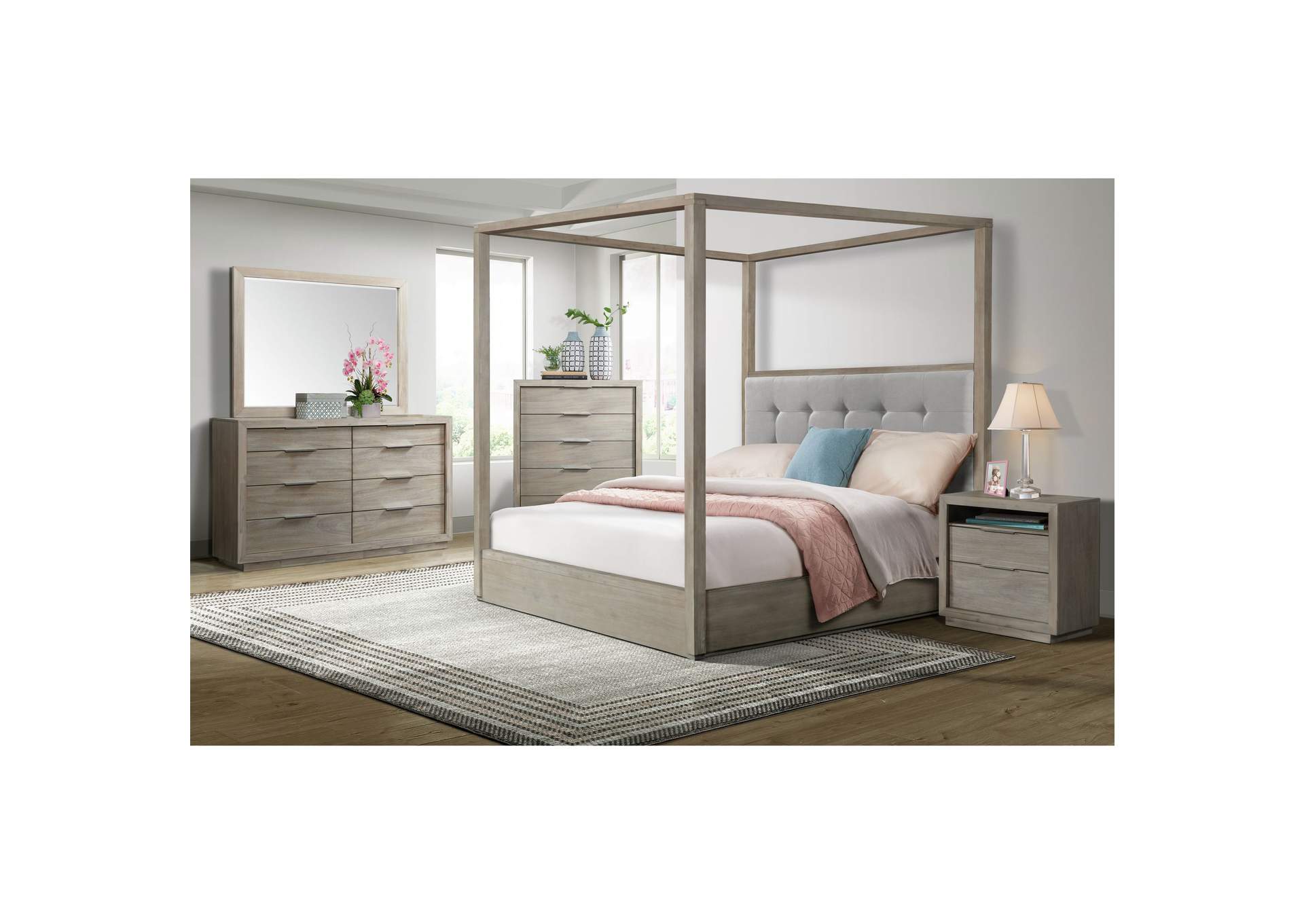 Arcadia Queen Canopy Bed In Grey
