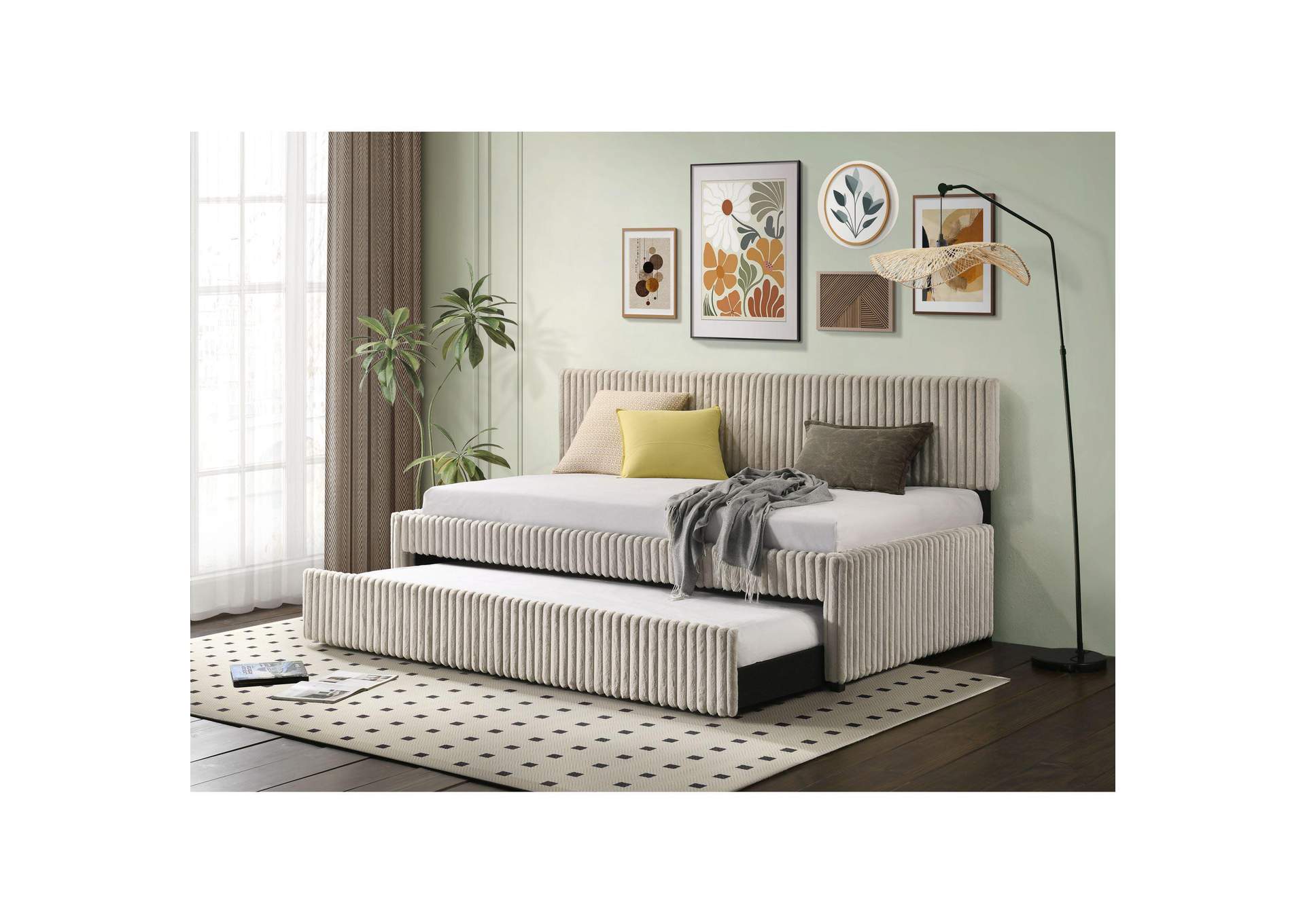 Arden Twin Daybed With Trundle In Corduroy Beige image 1