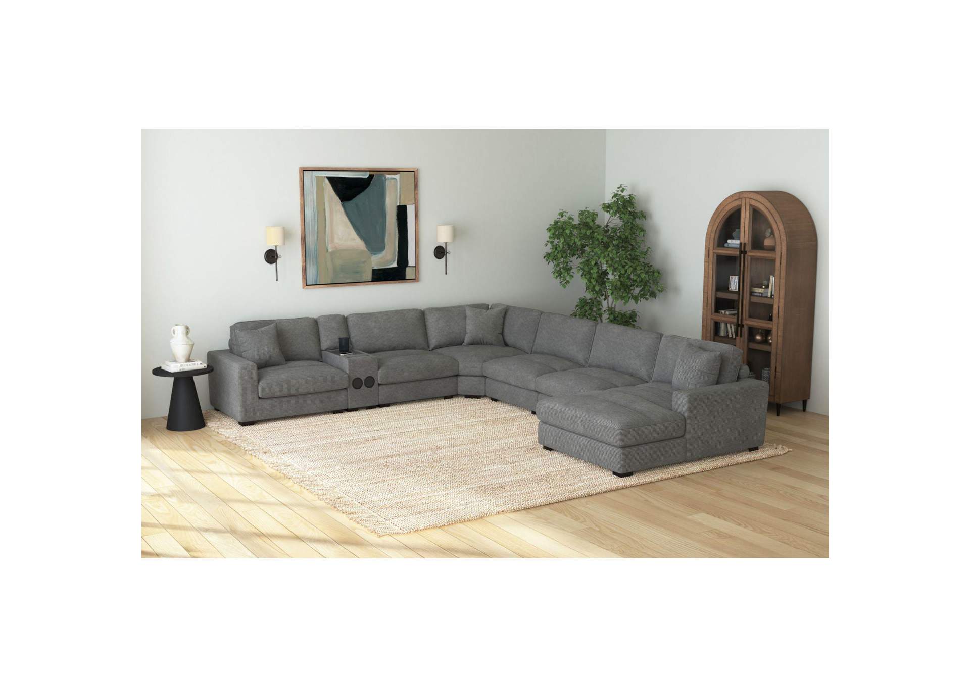 Arizona Modular Media Console With Acrylic Top Speaker Pws And Wireless Charger In Steno Charcoal image 1