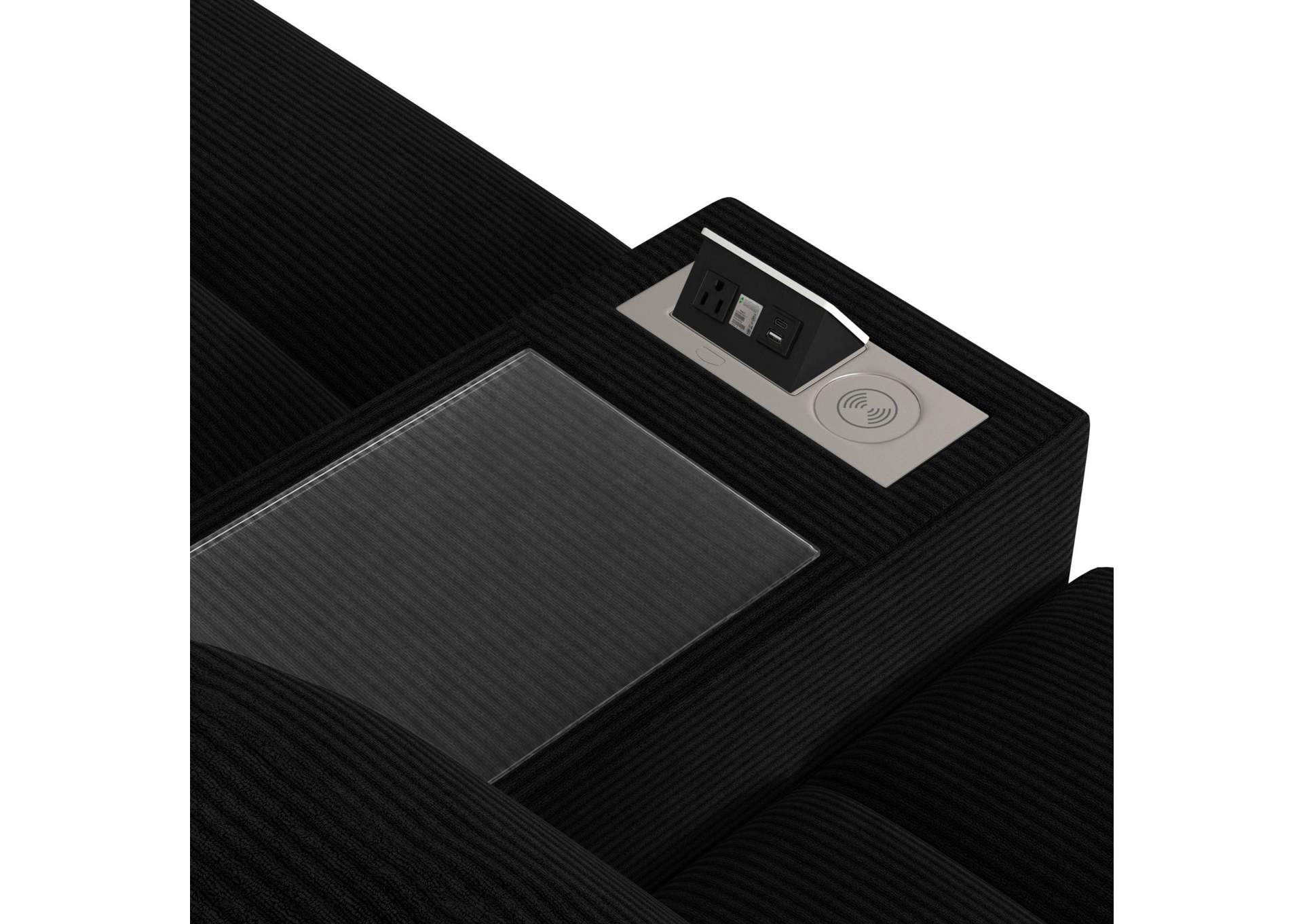 Arizona Modular Media Console With Acrylic Top Speaker Pws And Wireless Charger In Steno Black image 4