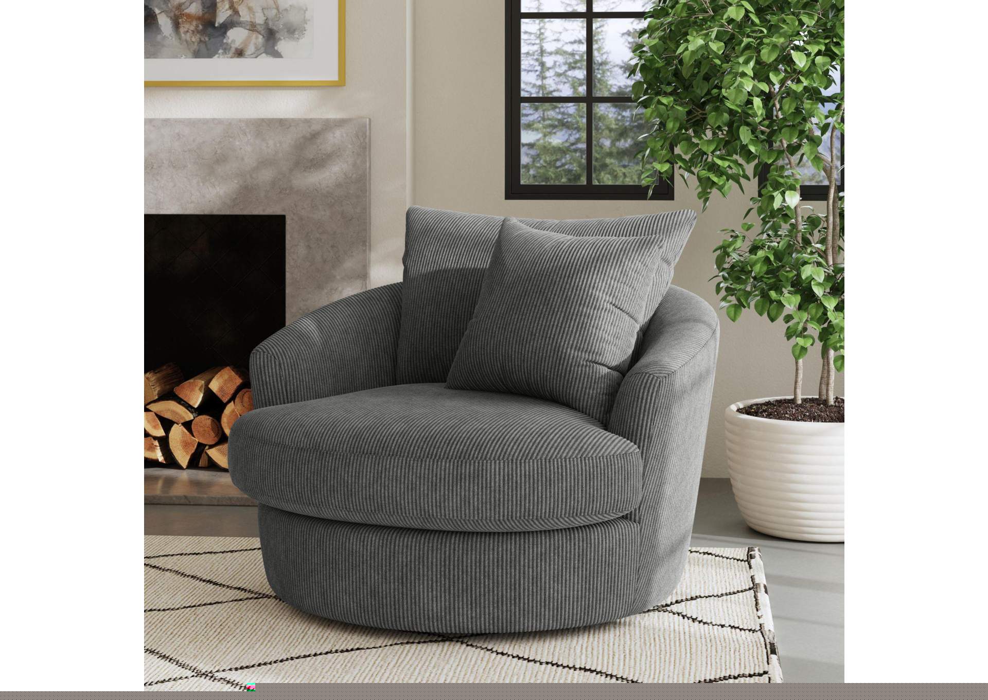 Arizona Swivel Chair With 1 Pillow 20 In Steno Charcoal image 1