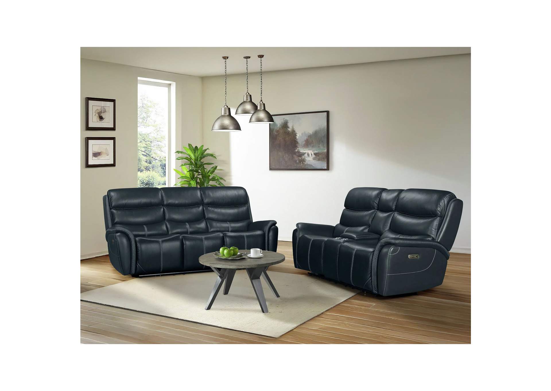Aruba 2 Piece Living Room Set In Pebble Navy - Sofa Loveseat image 1