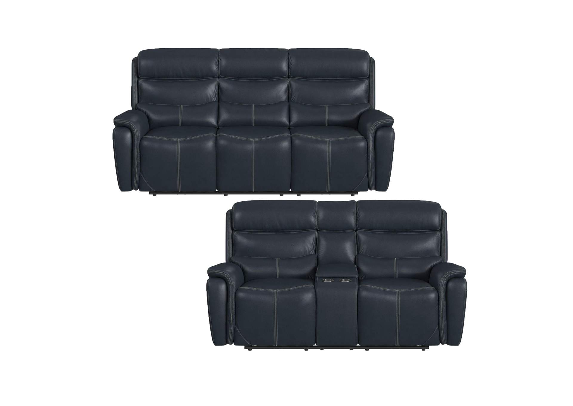 Aruba 2 Piece Living Room Set In Pebble Navy - Sofa Loveseat image 5