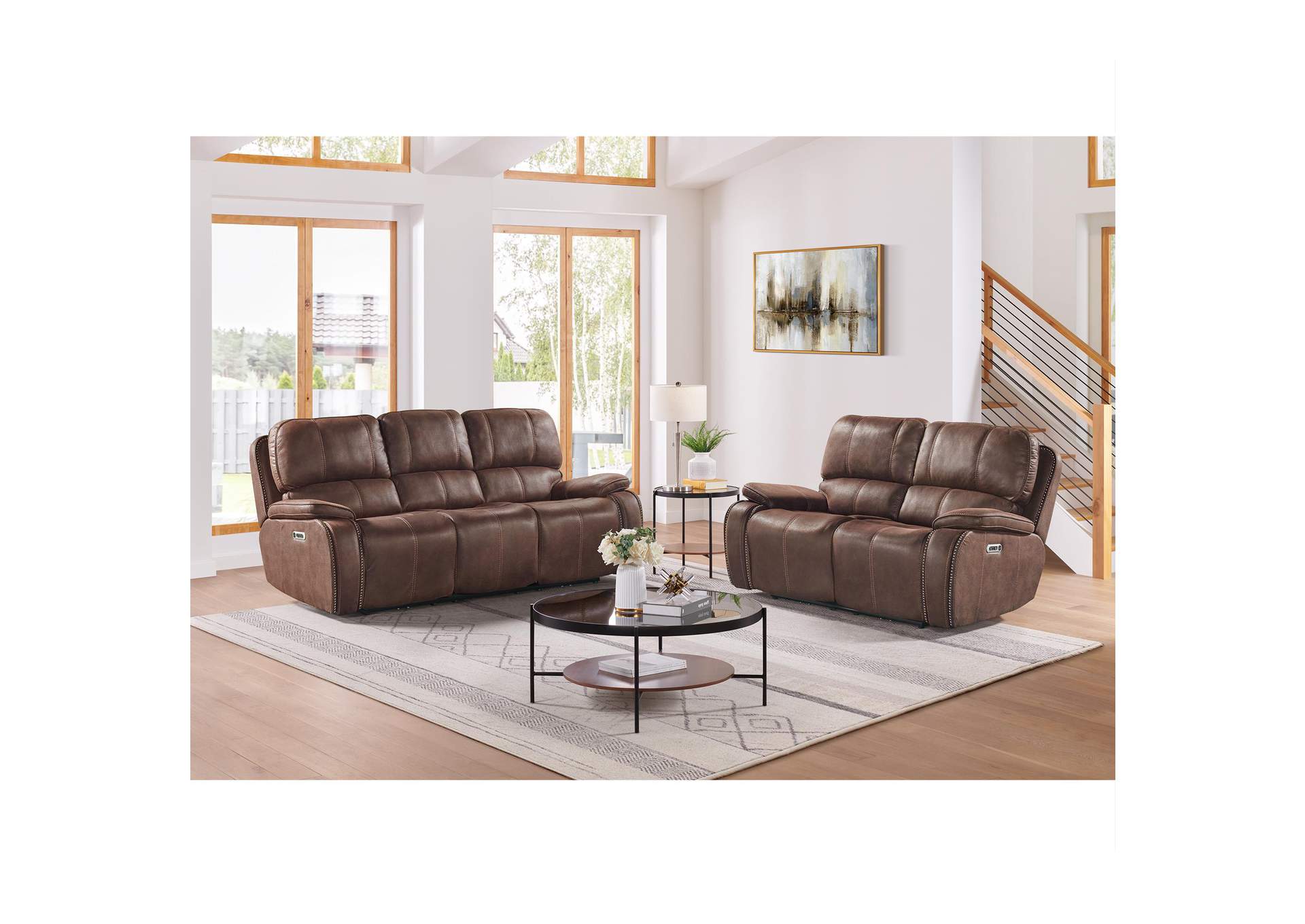 Atlantis Power Motion Loveseat With Power Motion Head Recliner In Heritage Brown image 1
