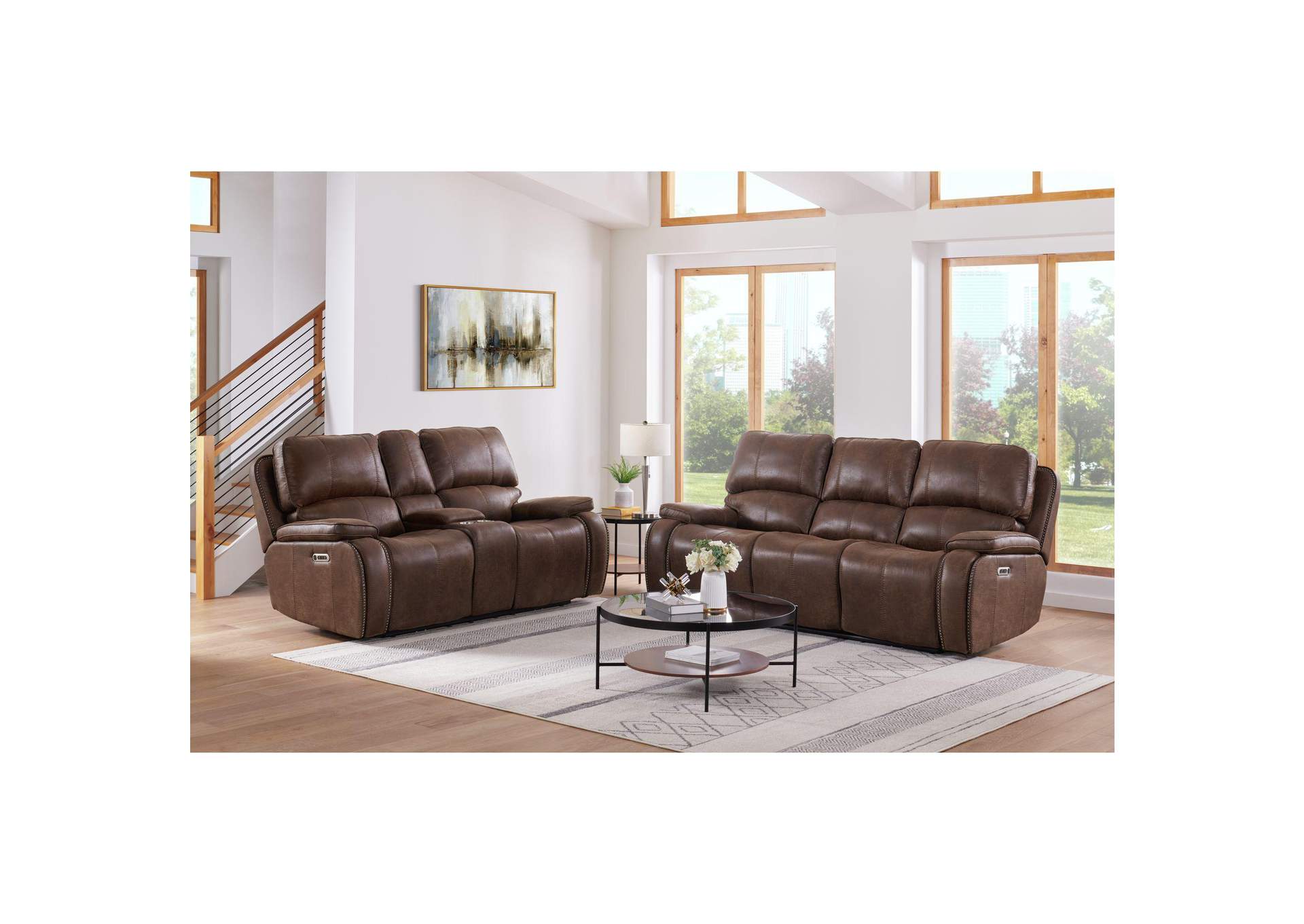 Atlantis Power Motion Sofa With Power Motion Head Recliner In Heritage Brown image 1