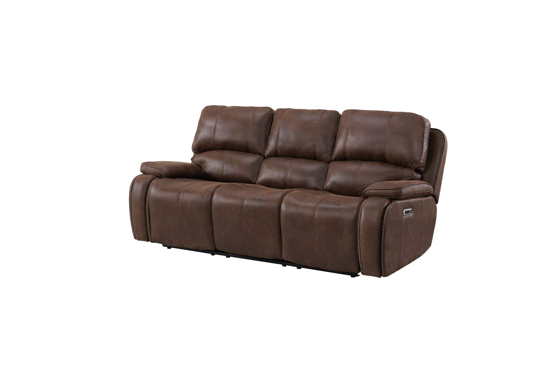 Atlantis Power Motion Sofa With Power Motion Head Recliner In Heritage Brown