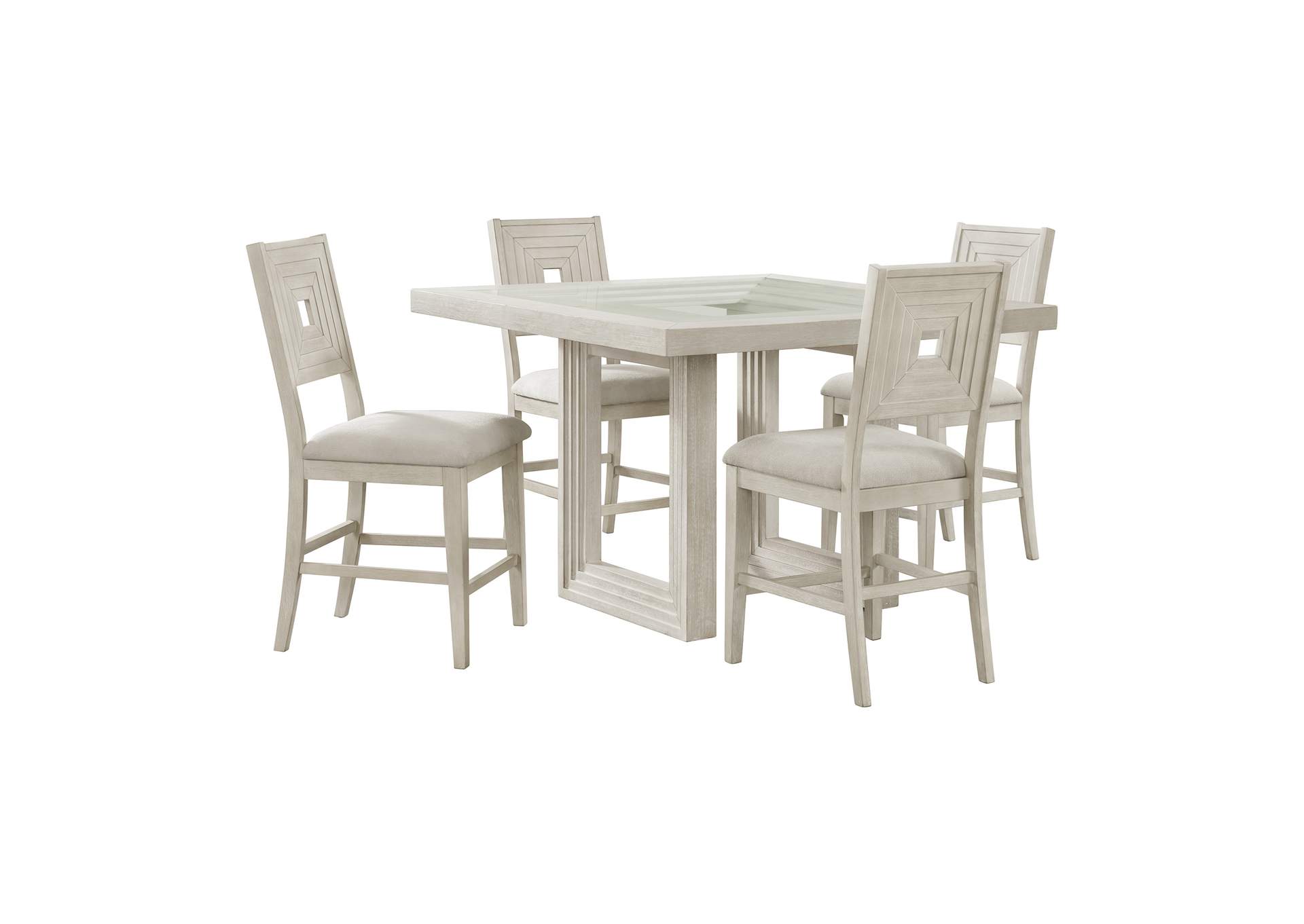 Avalanche 5 Piece Square Counter Height Dining Set In Antique White - Table And Four Chairs image 5