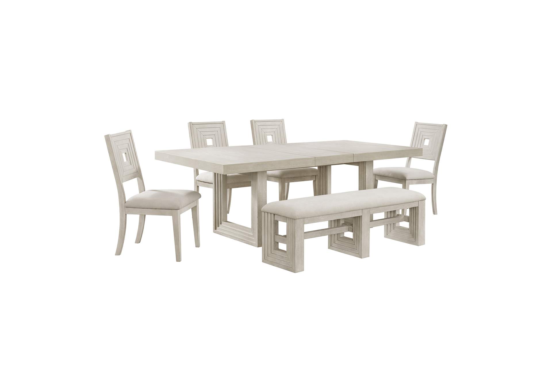Avalanche 6 Piece Standard Height Dining Set In Antique White - Table Four Chairs Bench image 6