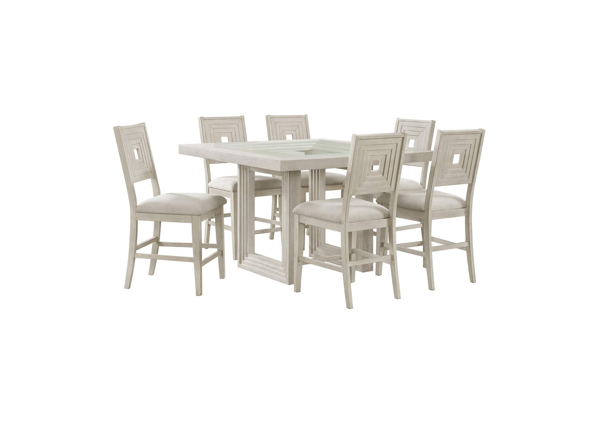 Avalanche 7 Piece Square Counter Height Dining Set In Antique White - Table And Six Chairs image 5