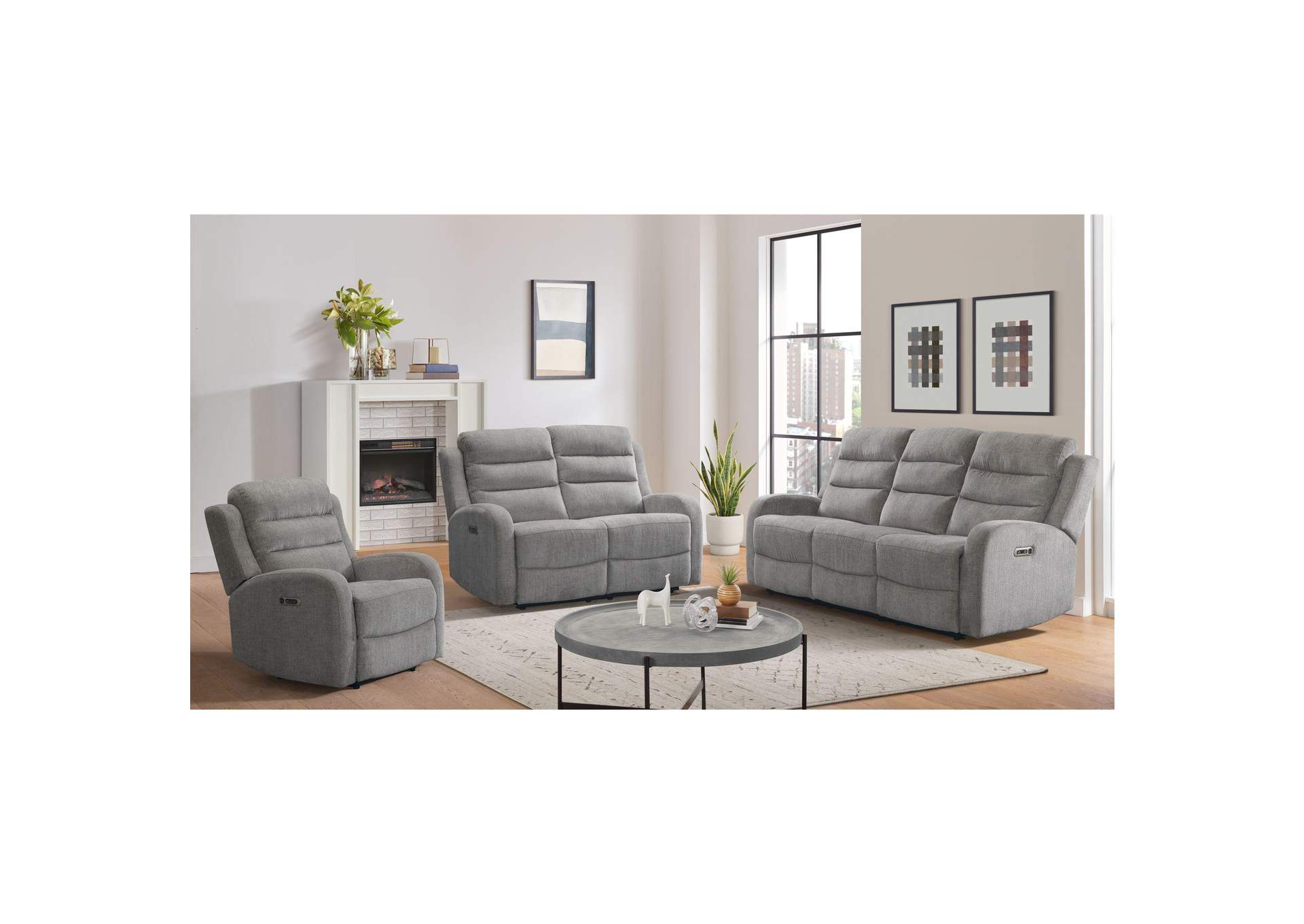Avanti Power Motion Loveseat With Power Motion Head Recliner In Whiskers Nature Grey image 1