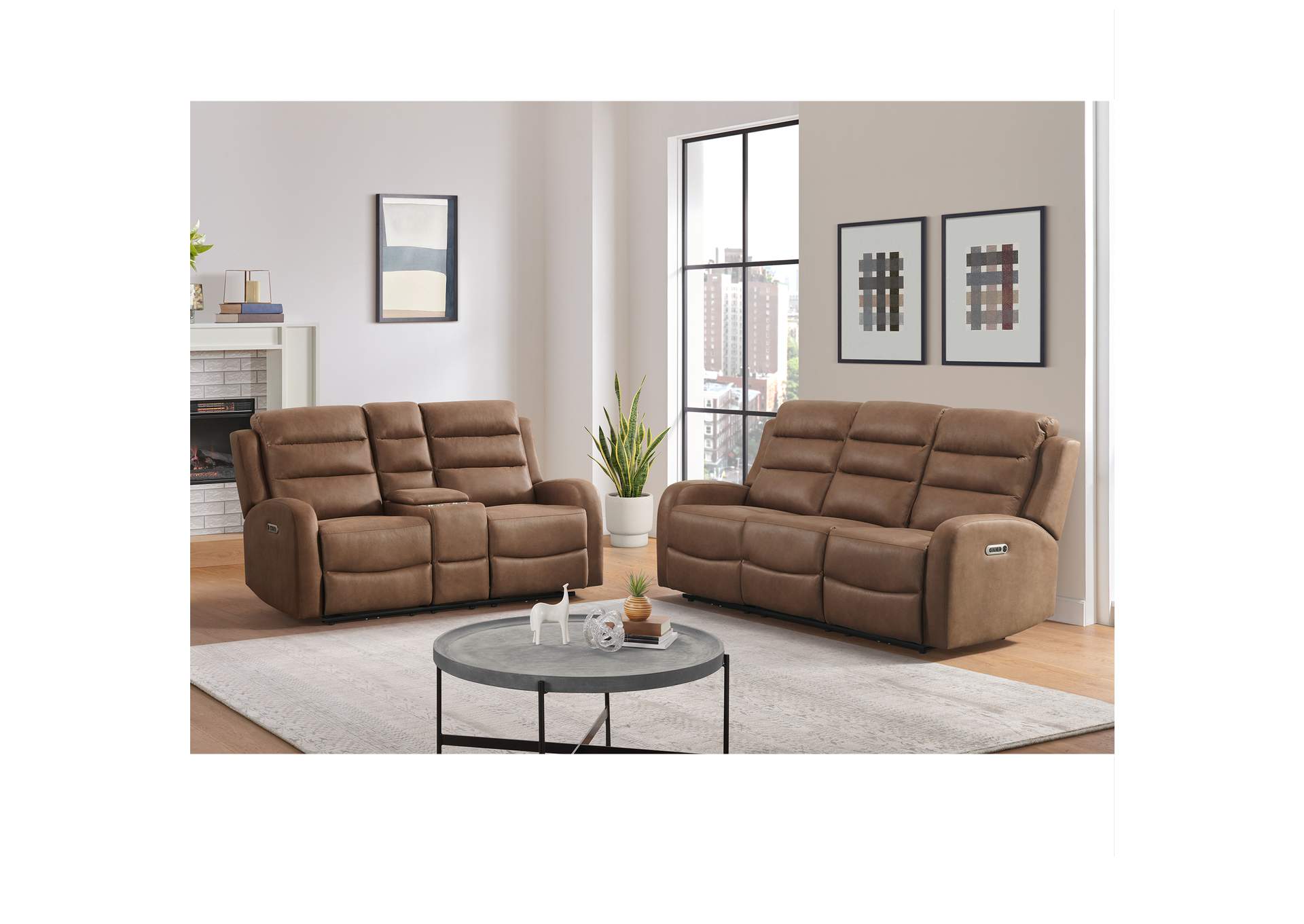 Avanti 2 Piece Living Room Set In Whiskers Pu Brown - Sofa Loveseat image 1
