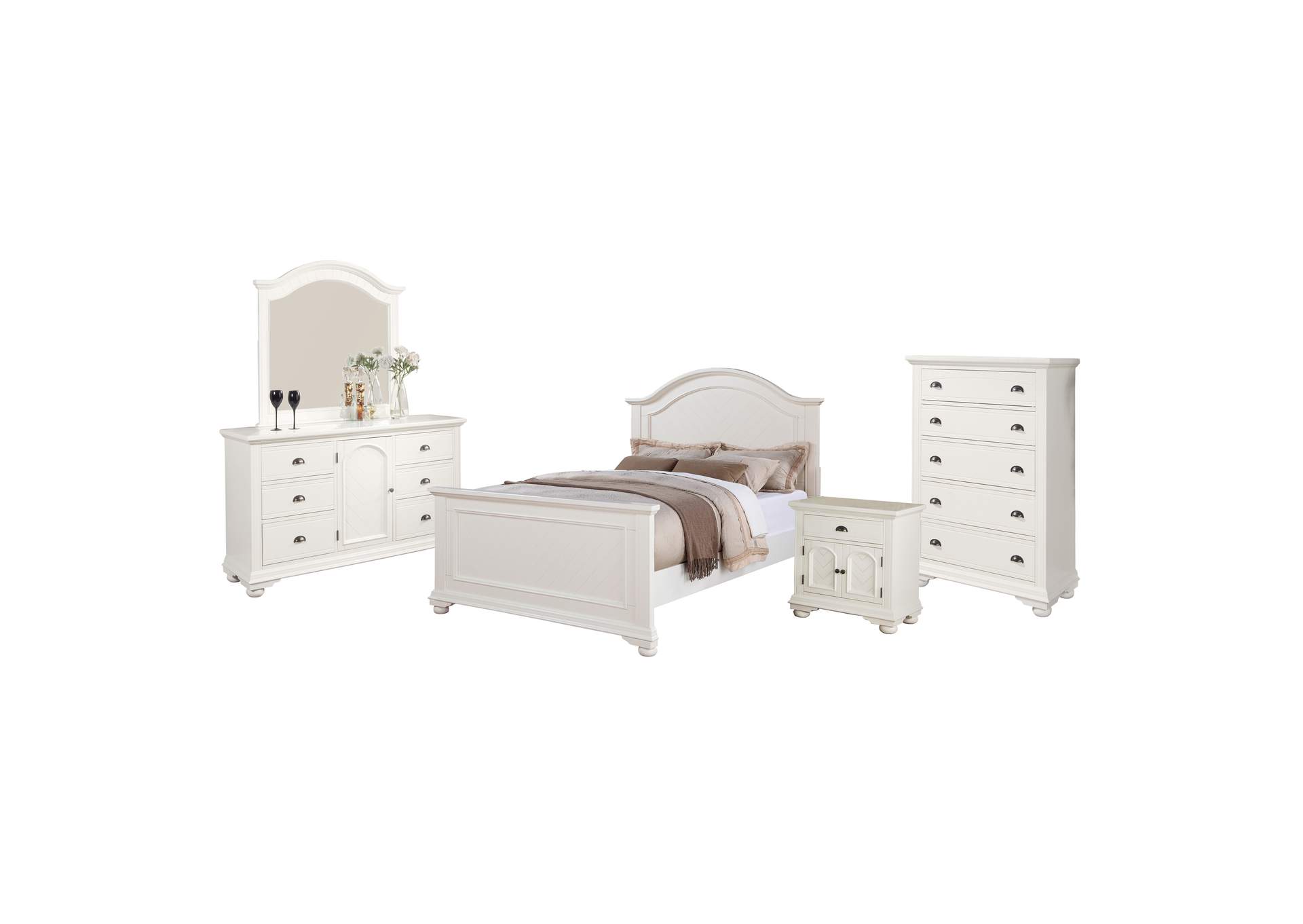 Brook White Queen Panel 4 Piece Bedroom Set
