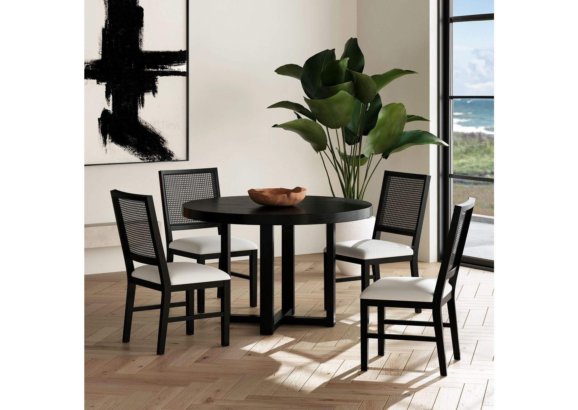 Bahama Breeze Dining Chair With White Fabric In Black 2 Per Carton image 1