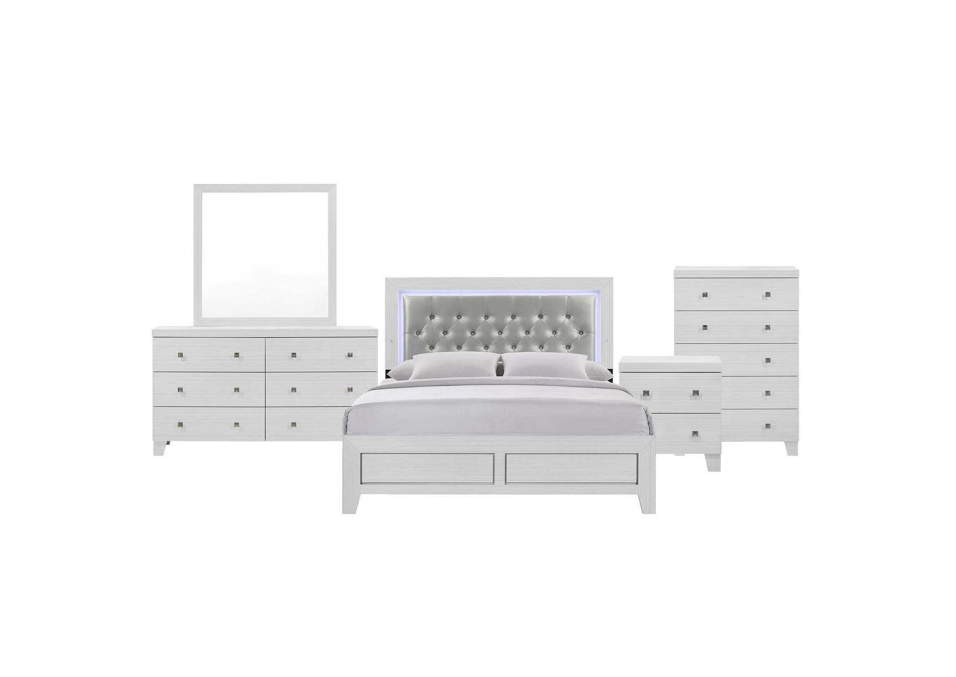 Belinda Queen Panel 5 Piece Bedroom Set In White