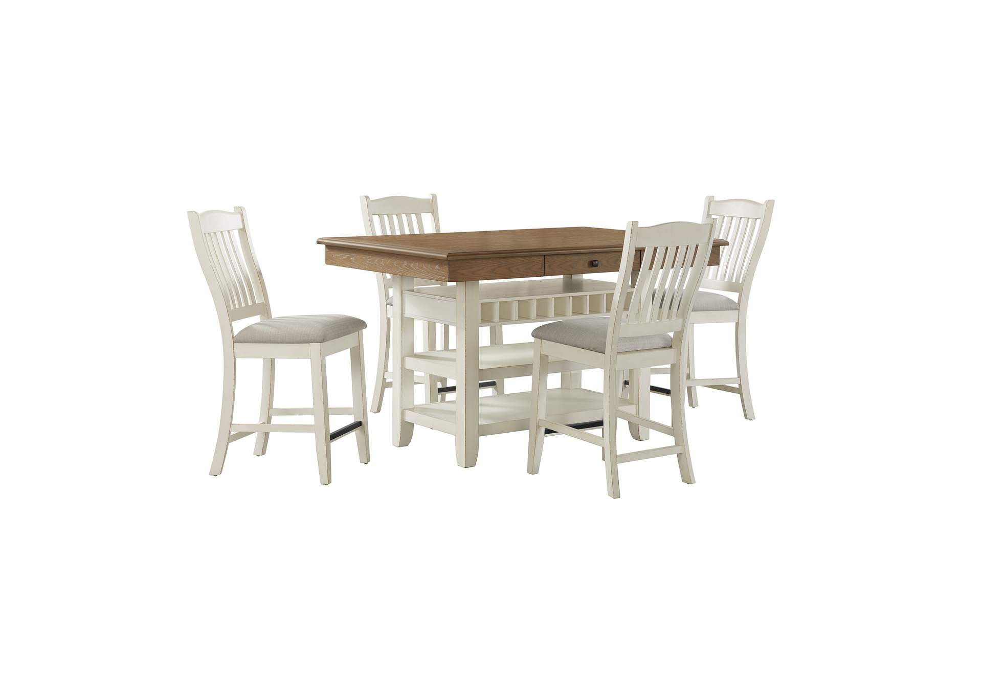 Bellevue 5 Piece Counter Height Dining Set In Walnut And Antique White - Table And Four Chairs image 5