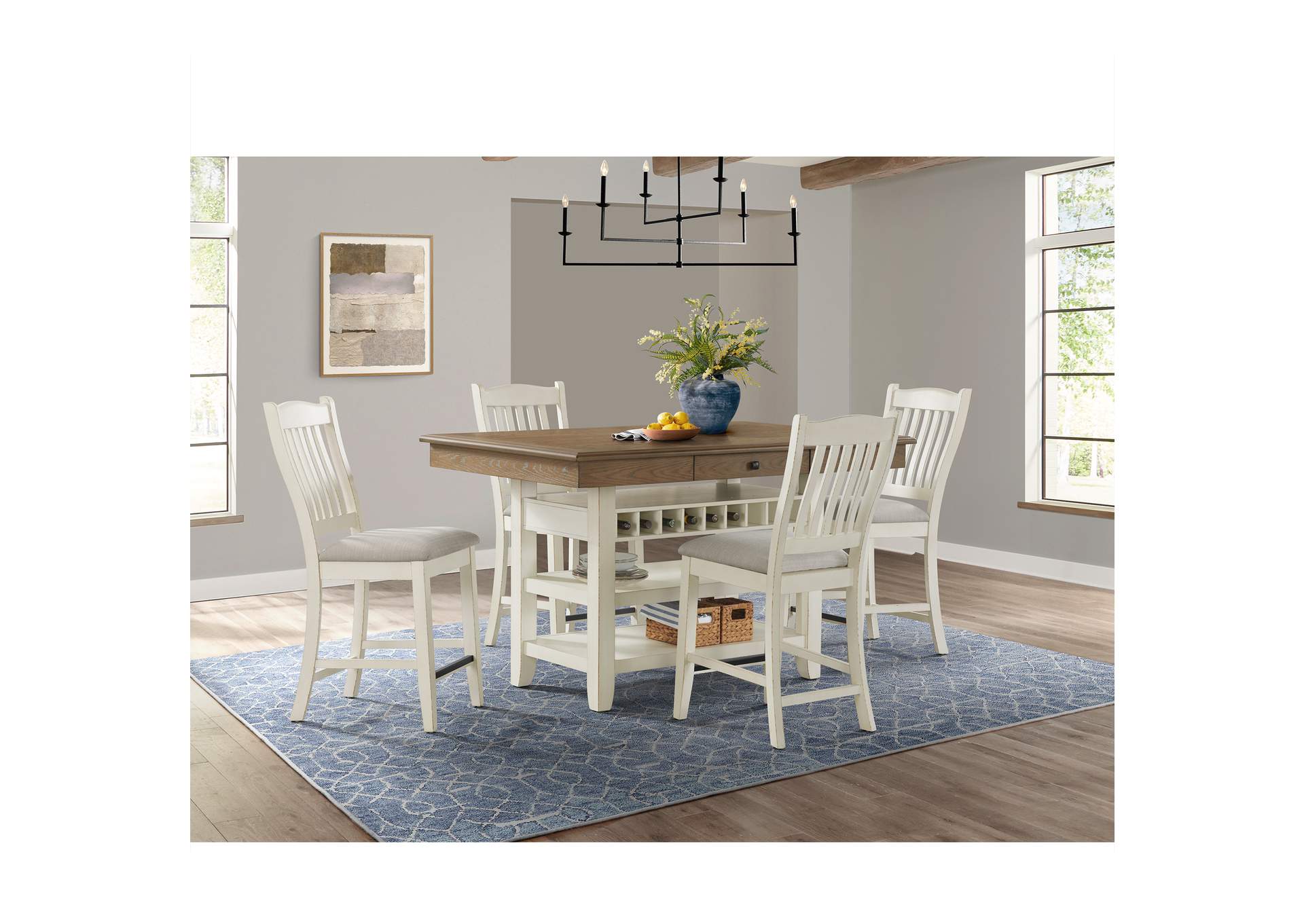 Bellevue 5 Piece Counter Height Dining Set In Walnut And Antique White - Table And Four Chairs image 1