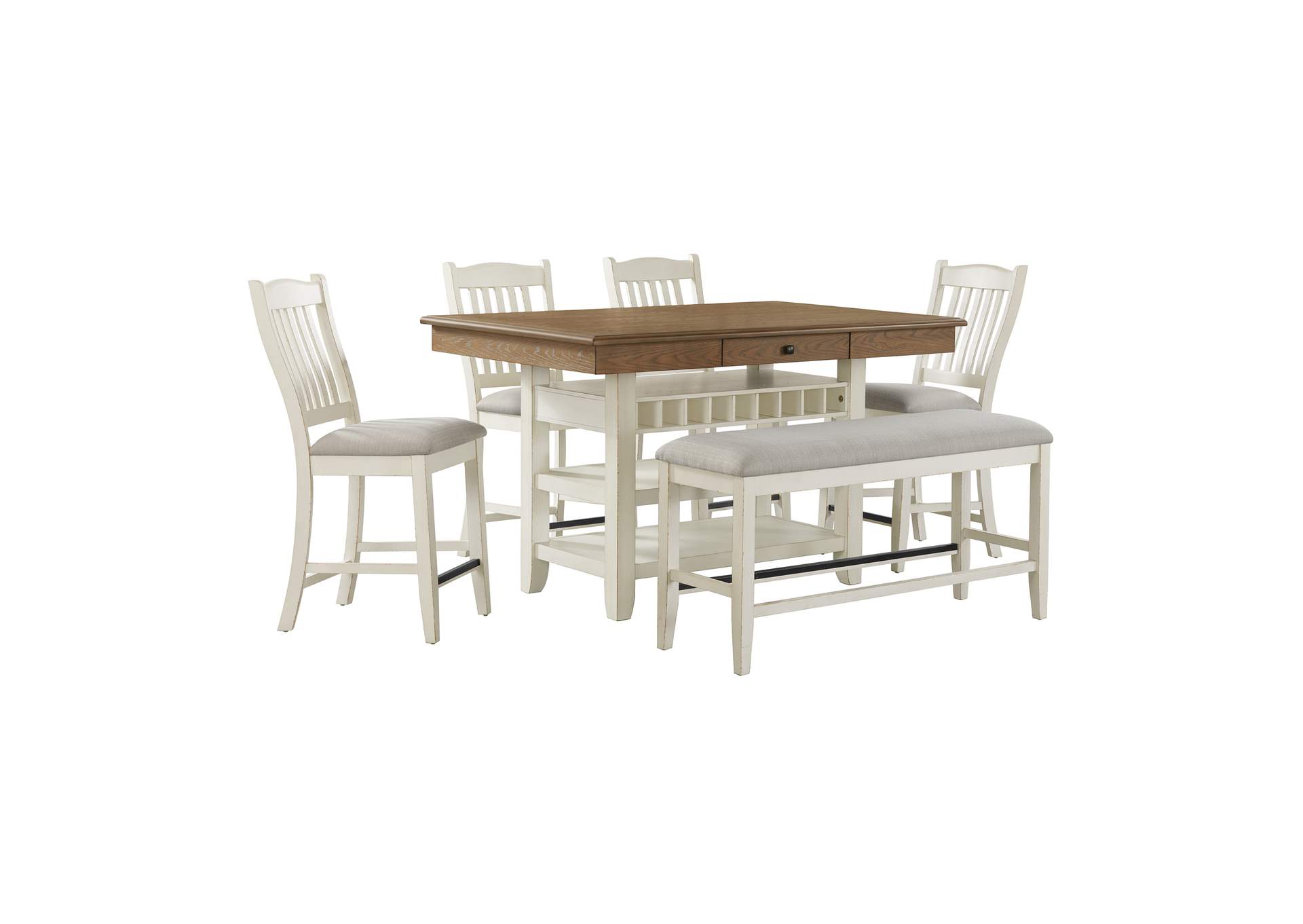 Bellevue 6 Piece Counter Height Dining Set In Walnut And Antique White - Table Four Chairs Bench image 18