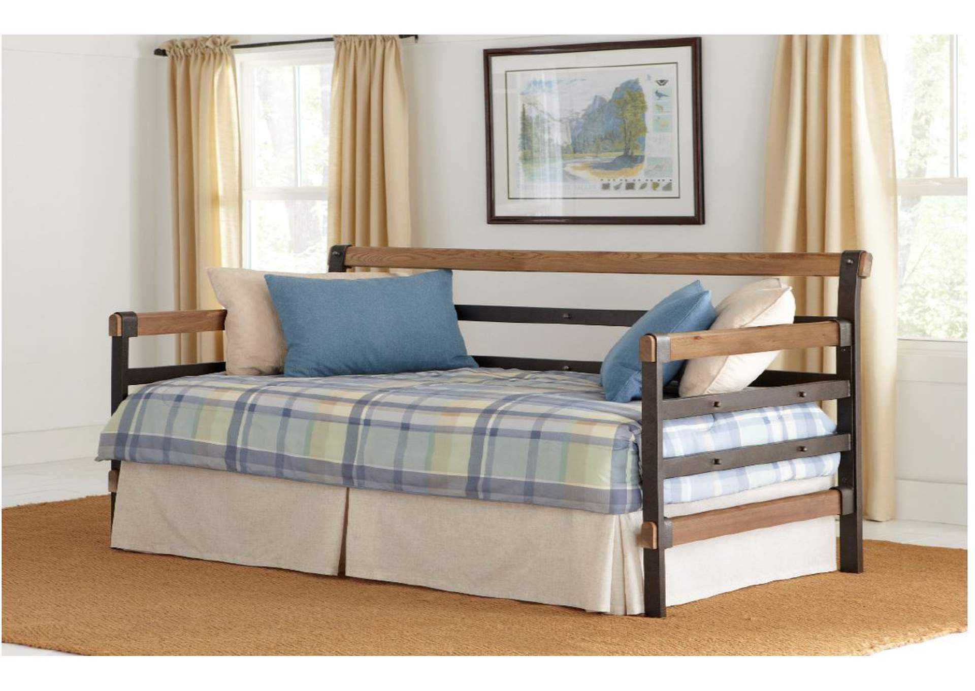 (619) Bismark- Metal & Wood Daybed- Weathered Steel/Distressed Wood