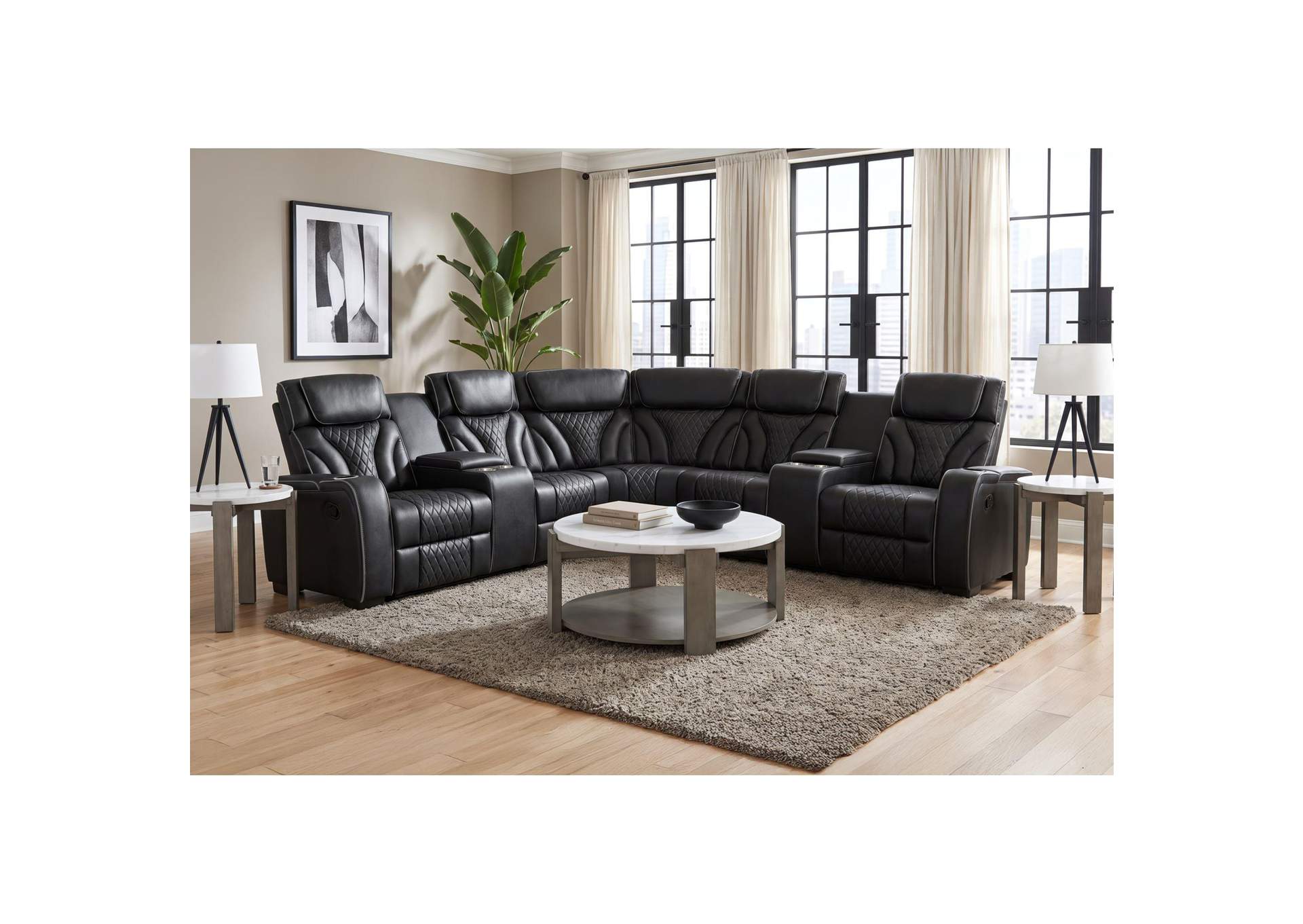 Blitz Right Hand Facing Loveseat With Console And 1 Recliner In Simba Black With Slate Welt image 1