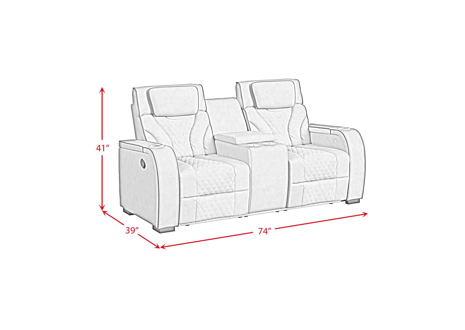 Blitz Motion Loveseat With Console And Led In Simba Slate And Black Welt image 7