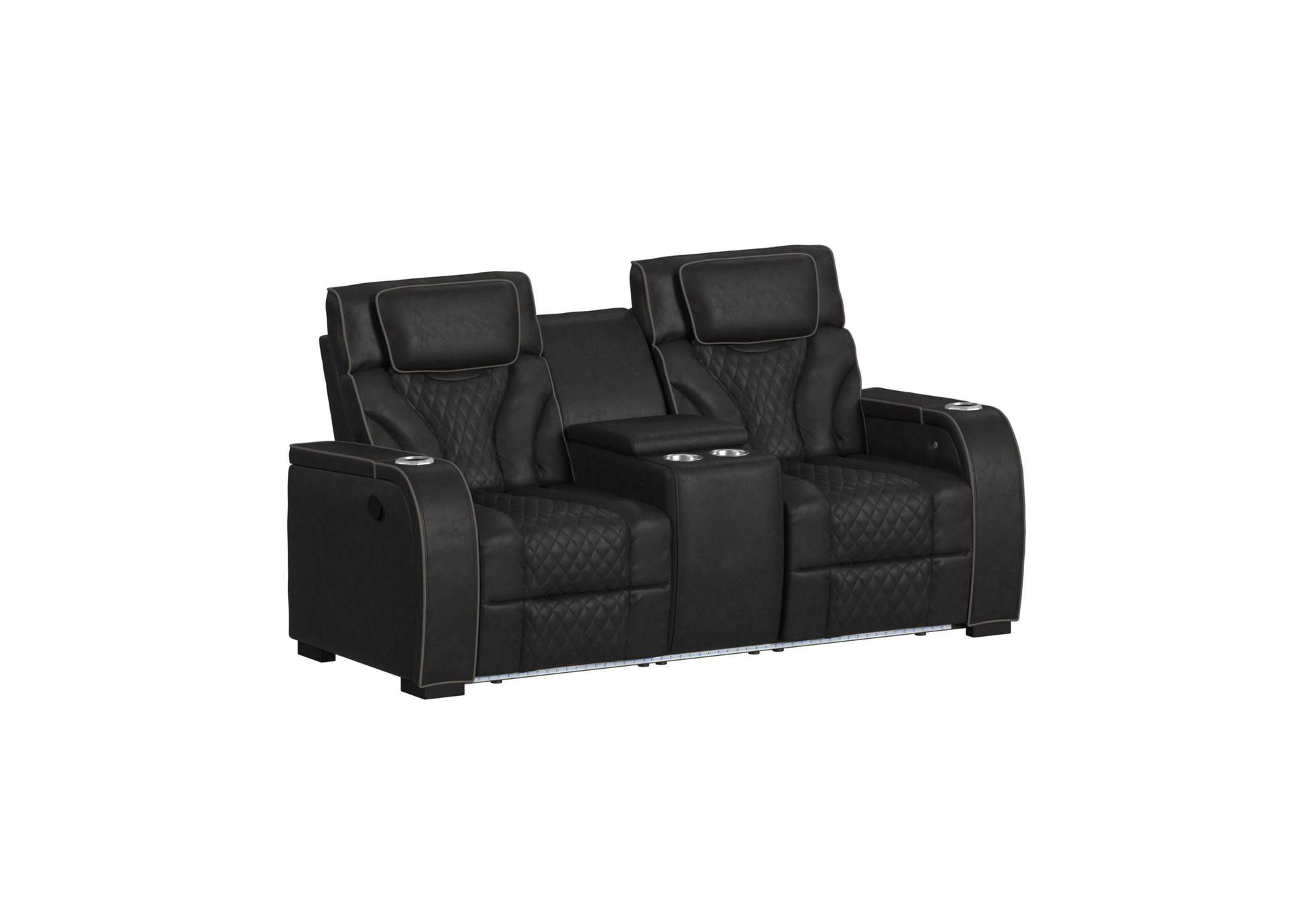 Blitz Motion Loveseat With Console And Led In Simba Black And Slate Welt image 3