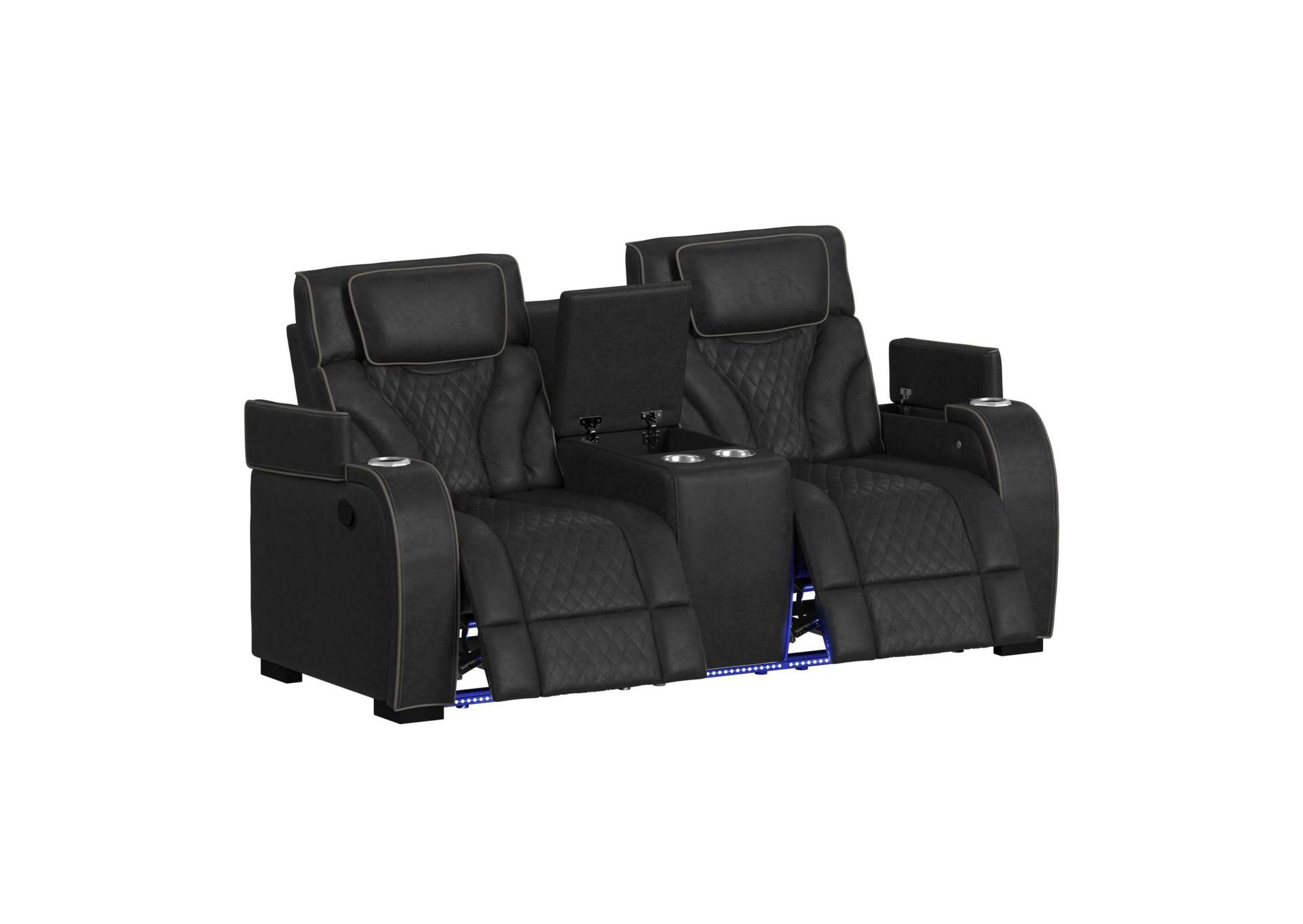 Blitz Motion Loveseat With Console And Led In Simba Black And Slate Welt image 4