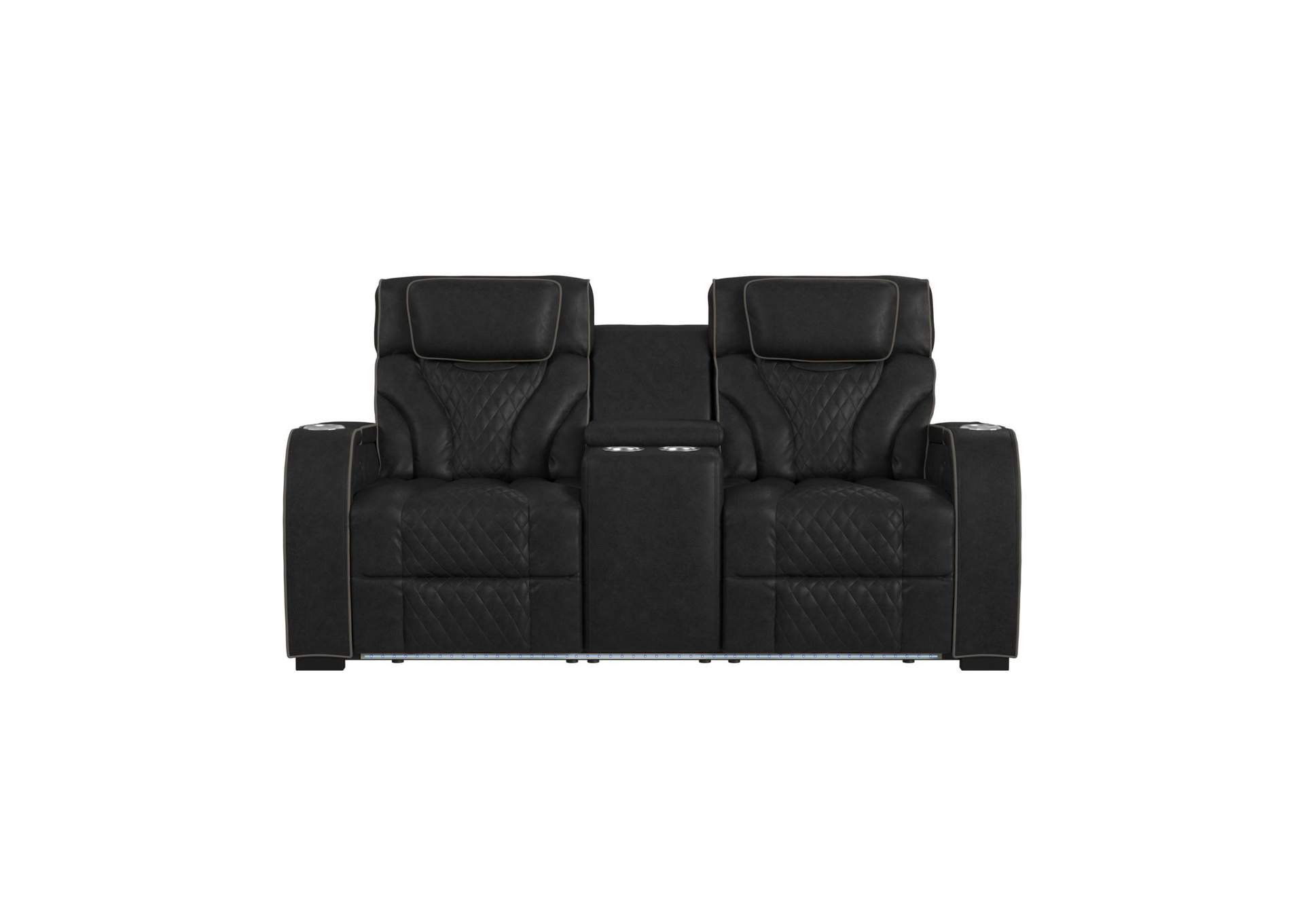 Blitz Motion Loveseat With Console And Led In Simba Black And Slate Welt image 5