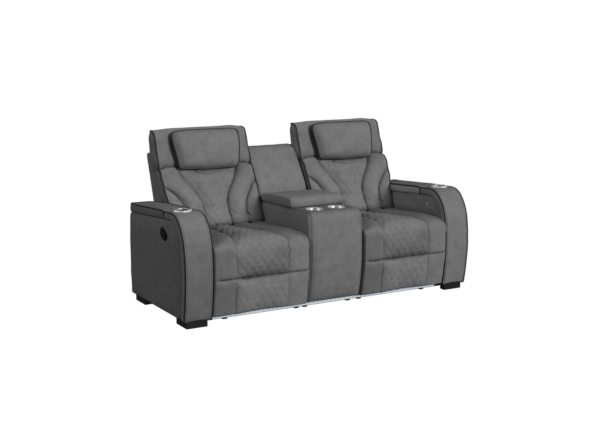 Blitz Motion Loveseat With Console And Led In Simba Slate And Black Welt image 8