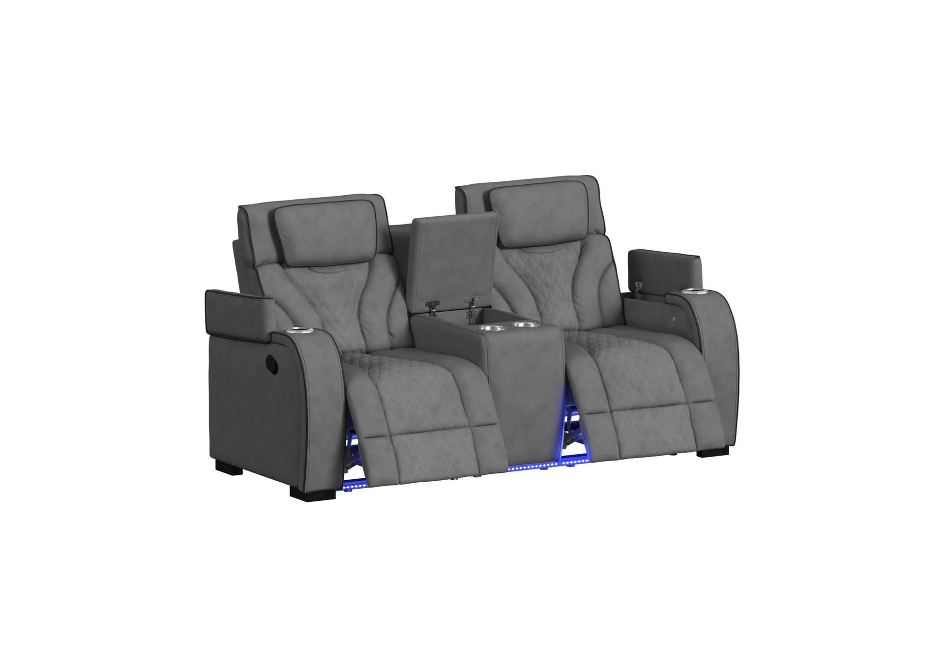 Blitz Motion Loveseat With Console And Led In Simba Slate And Black Welt image 9